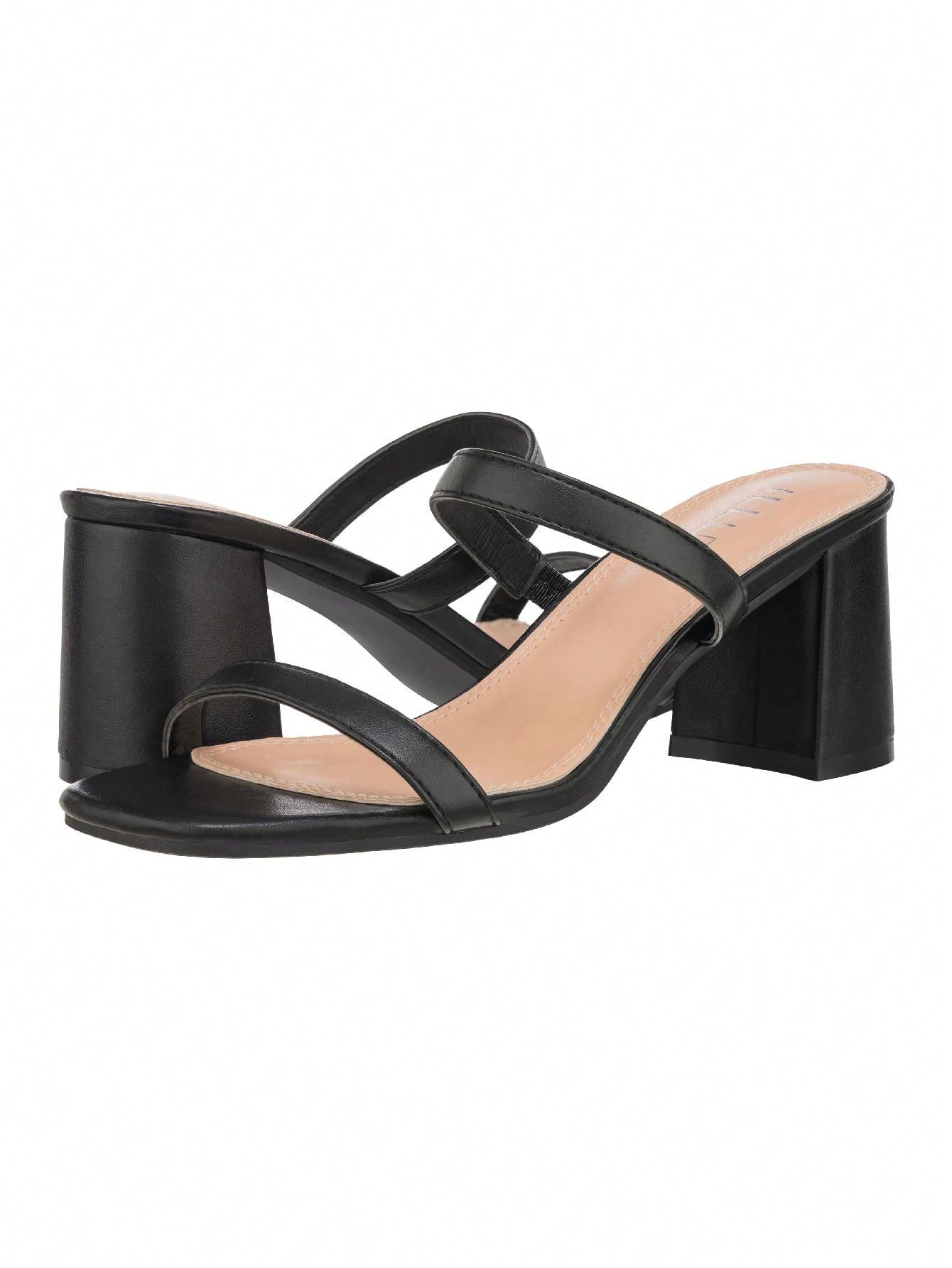 Women's Minimalist Chunky Heeled Mule Sandals Fashionable Elegant Summer Heeled Sandals Block Heel Square Toe Heeled Sandal PU