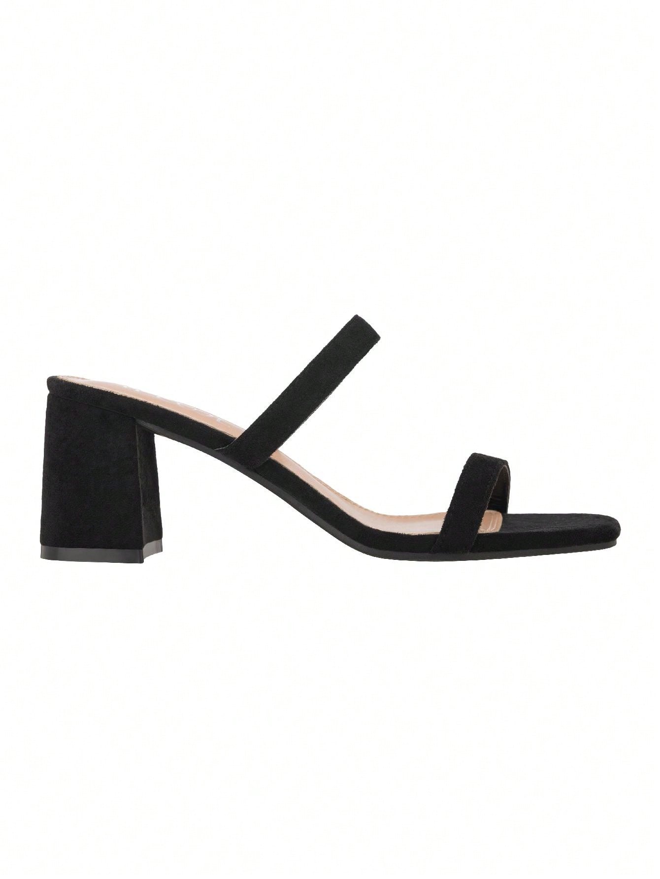 Women's Minimalist Chunky Heeled Mule Sandals Fashionable Elegant Summer Heeled Sandals Block Heel Square Toe Heeled Sandal PU