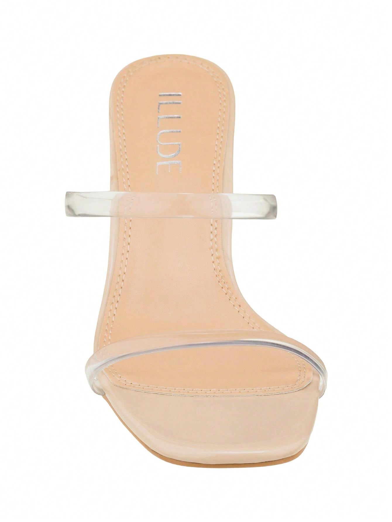 Women's Minimalist Chunky Heeled Mule Sandals Fashionable Elegant Summer Heeled Sandals Block Heel Square Toe Heeled Sandal PU