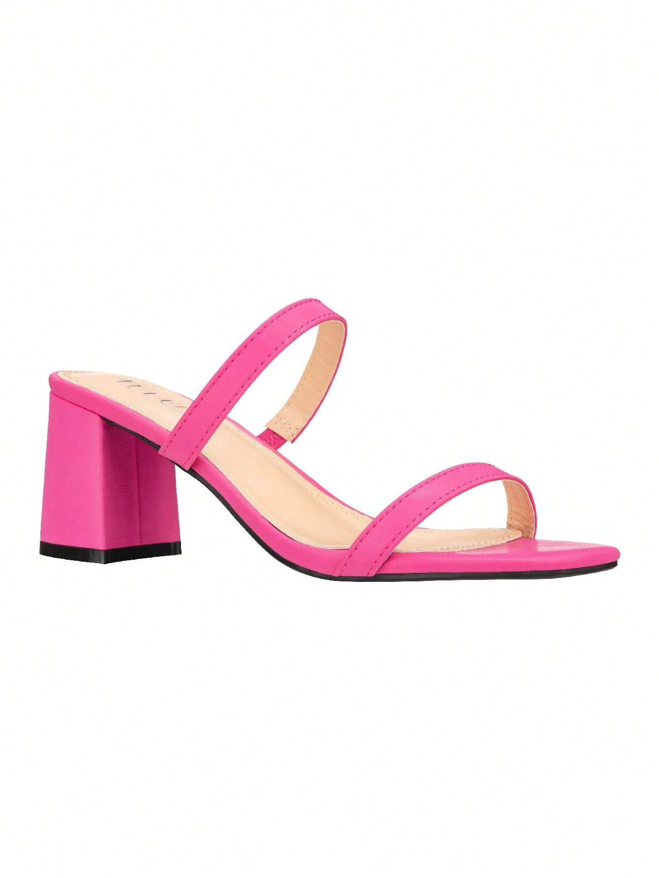Women's Minimalist Chunky Heeled Mule Sandals Fashionable Elegant Summer Heeled Sandals Block Heel Square Toe Heeled Sandal PU