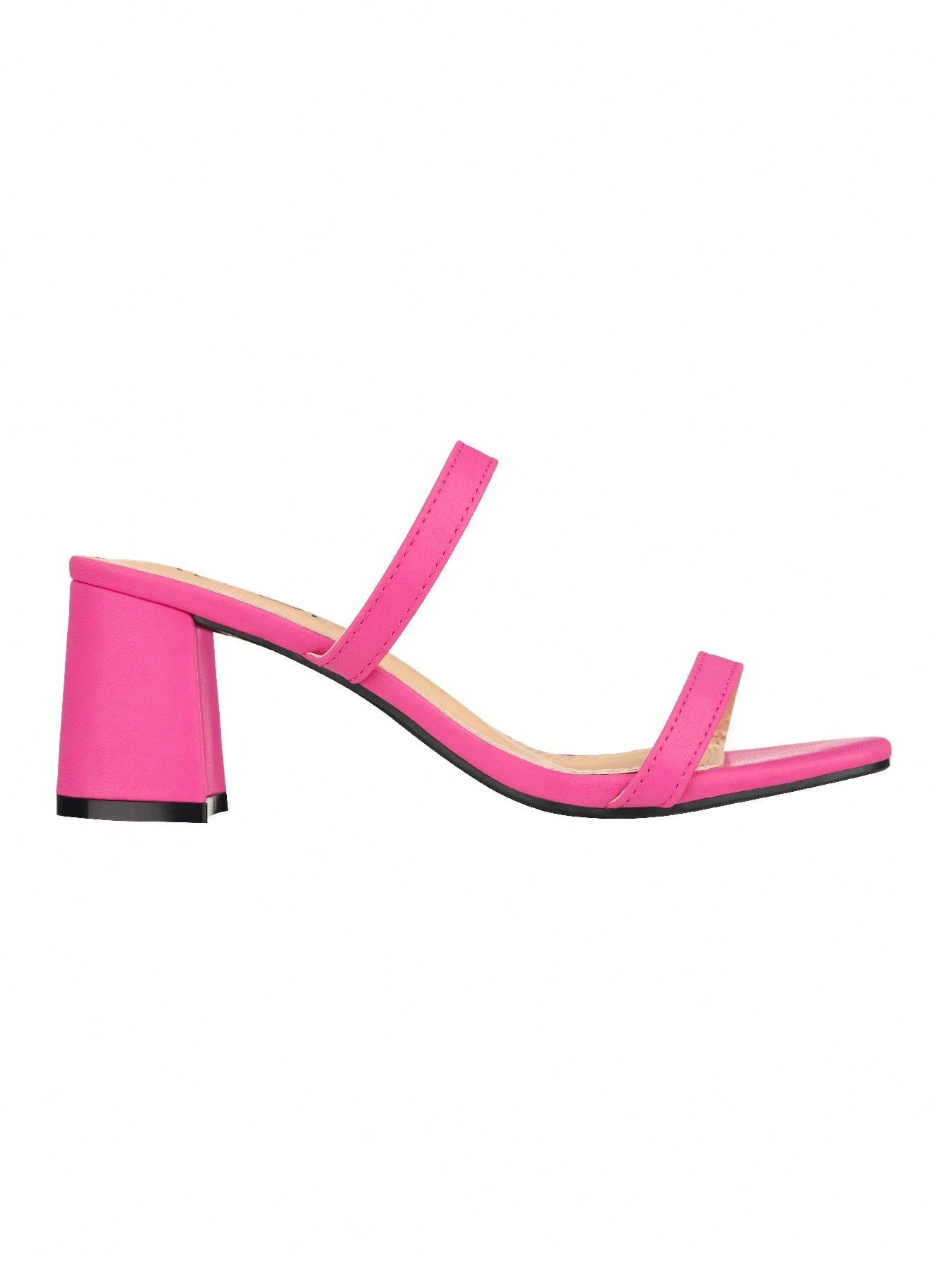 Women's Minimalist Chunky Heeled Mule Sandals Fashionable Elegant Summer Heeled Sandals Block Heel Square Toe Heeled Sandal PU