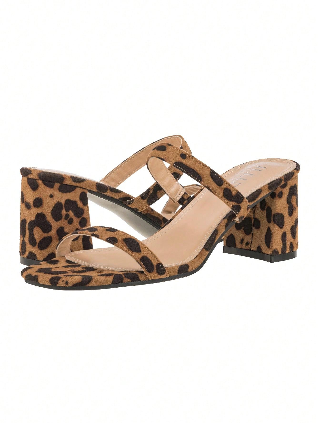 Women's Minimalist Chunky Heeled Mule Sandals Fashionable Elegant Summer Heeled Sandals Block Heel Square Toe Heeled Sandal PU