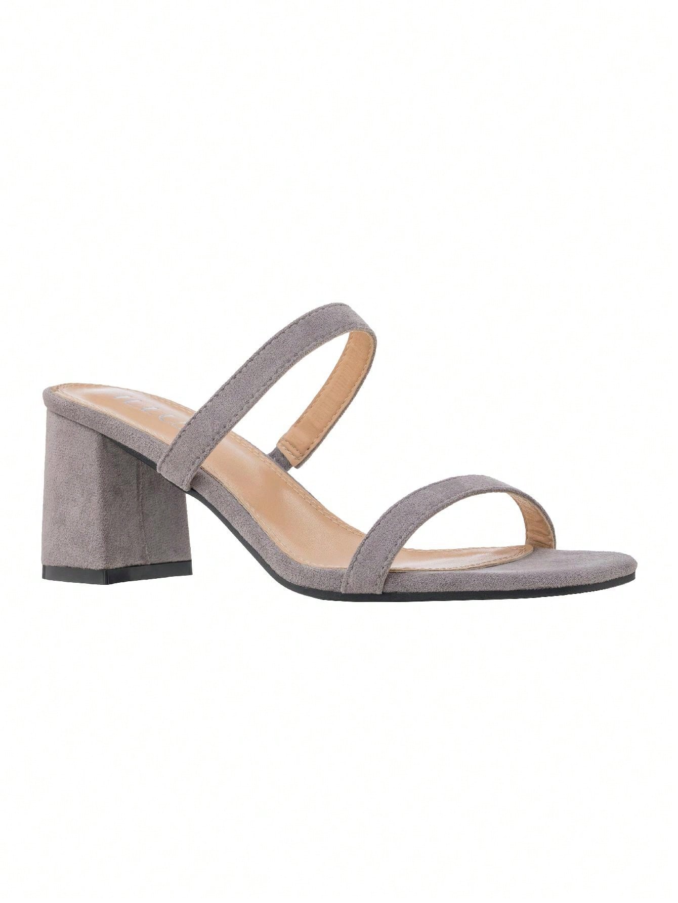 Women's Minimalist Chunky Heeled Mule Sandals Fashionable Elegant Summer Heeled Sandals Block Heel Square Toe Heeled Sandal PU