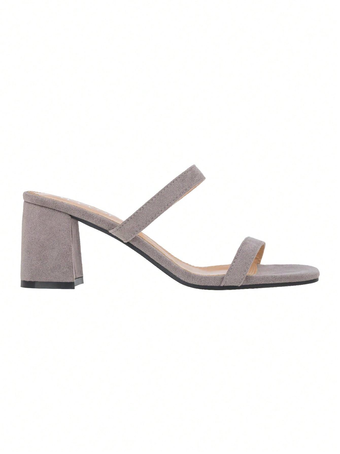 Women's Minimalist Chunky Heeled Mule Sandals Fashionable Elegant Summer Heeled Sandals Block Heel Square Toe Heeled Sandal PU
