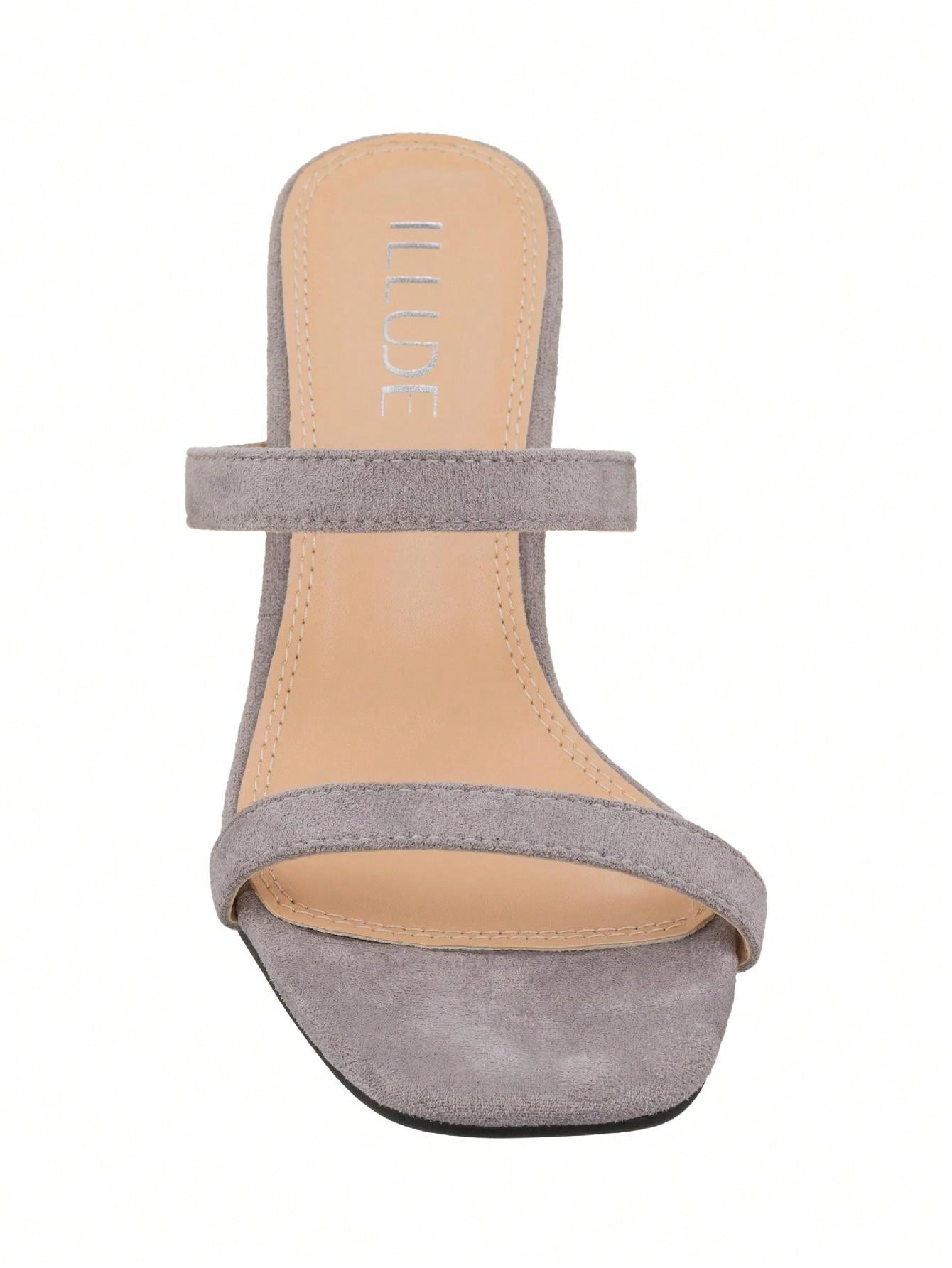 Women's Minimalist Chunky Heeled Mule Sandals Fashionable Elegant Summer Heeled Sandals Block Heel Square Toe Heeled Sandal PU