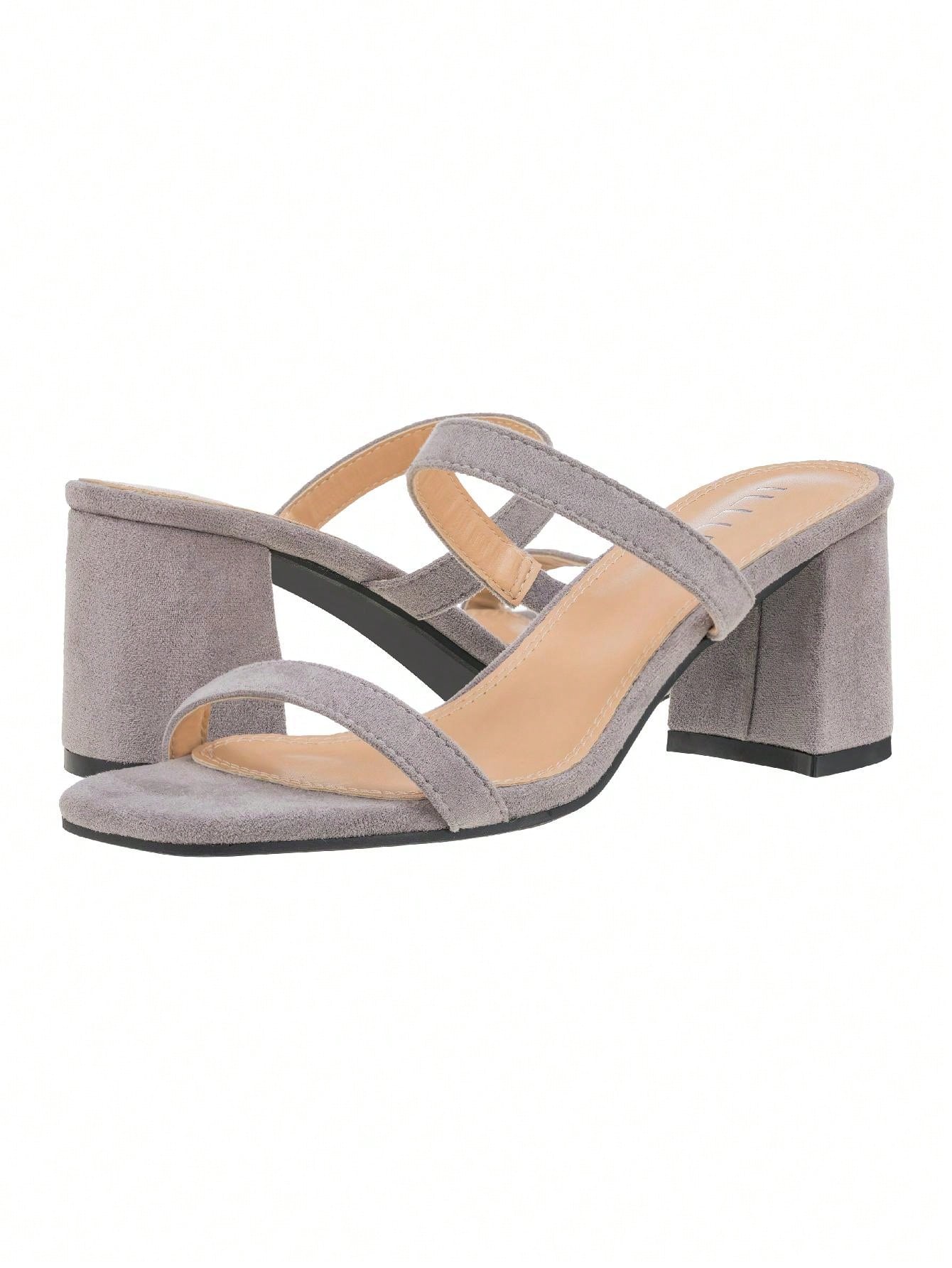 Women's Minimalist Chunky Heeled Mule Sandals Fashionable Elegant Summer Heeled Sandals Block Heel Square Toe Heeled Sandal PU