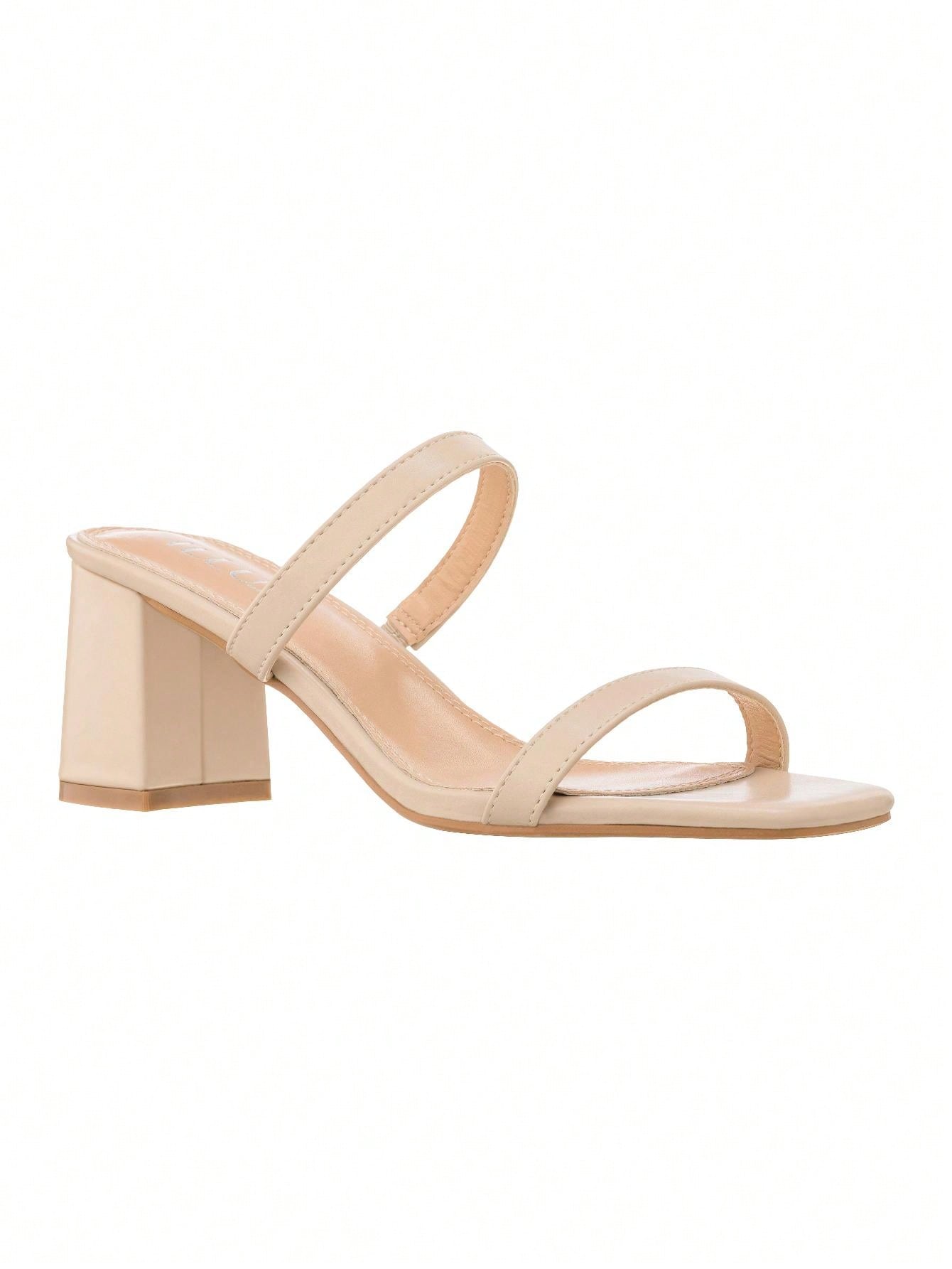 Women's Minimalist Chunky Heeled Mule Sandals Fashionable Elegant Summer Heeled Sandals Block Heel Square Toe Heeled Sandal PU