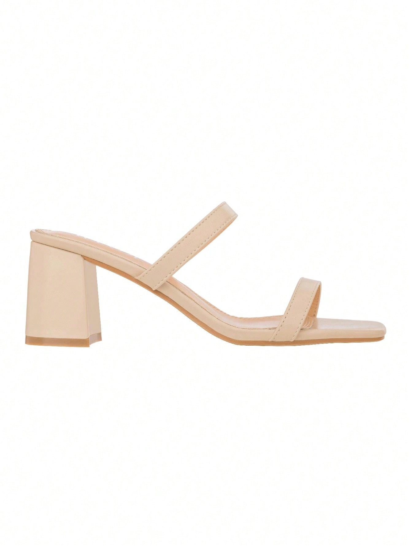 Women's Minimalist Chunky Heeled Mule Sandals Fashionable Elegant Summer Heeled Sandals Block Heel Square Toe Heeled Sandal PU
