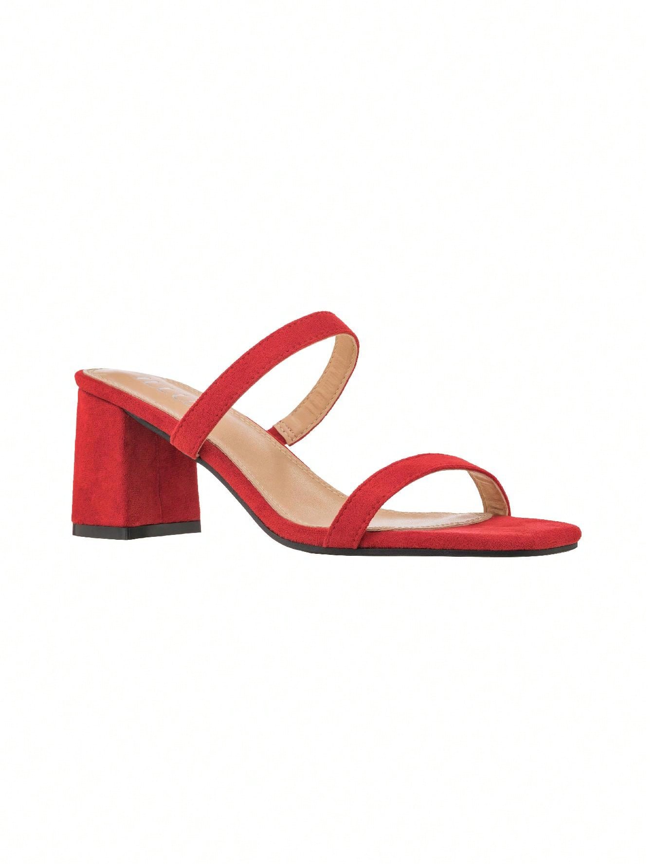 Women's Minimalist Chunky Heeled Mule Sandals Fashionable Elegant Summer Heeled Sandals Block Heel Square Toe Heeled Sandal PU
