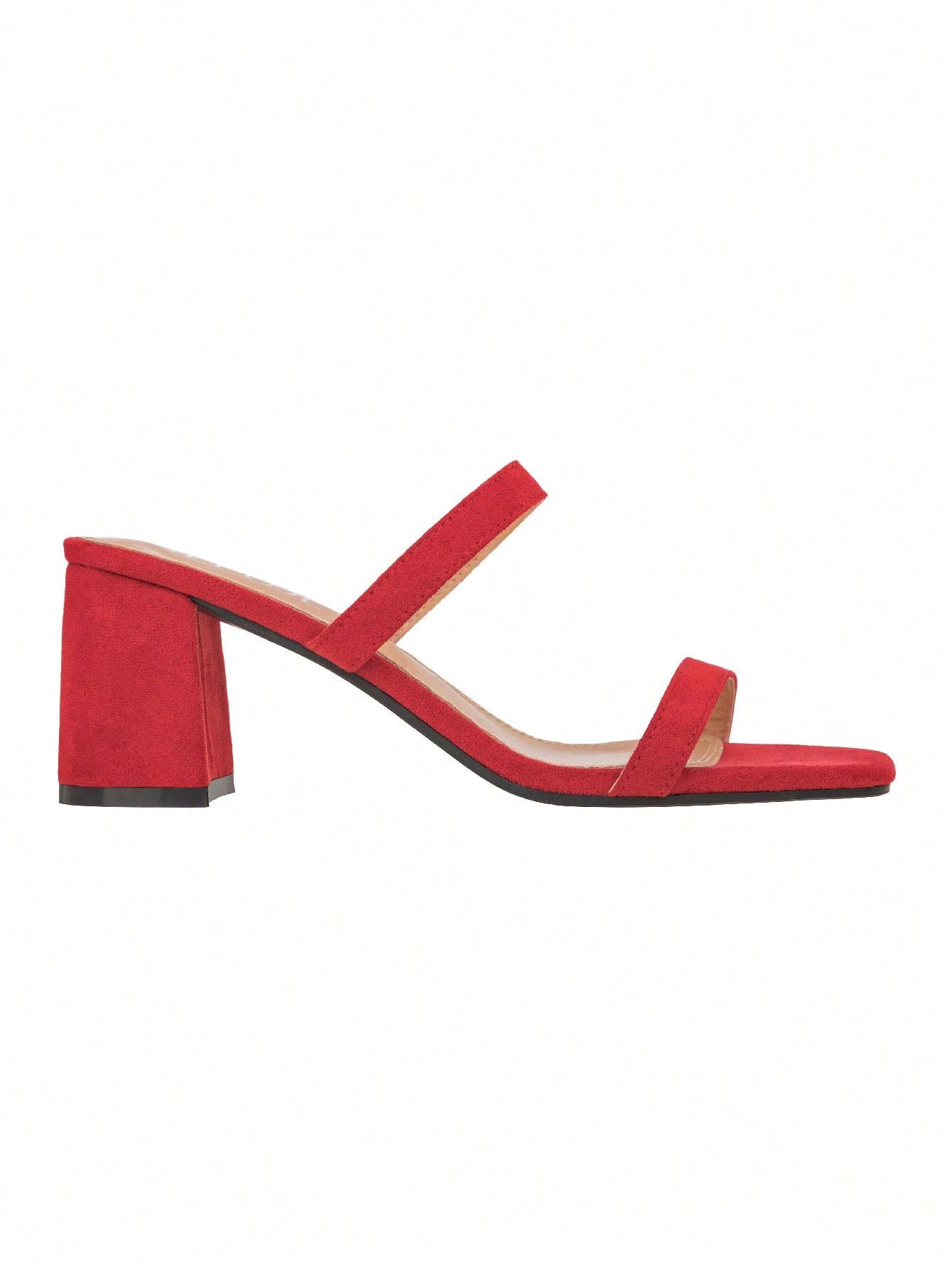 Women's Minimalist Chunky Heeled Mule Sandals Fashionable Elegant Summer Heeled Sandals Block Heel Square Toe Heeled Sandal PU
