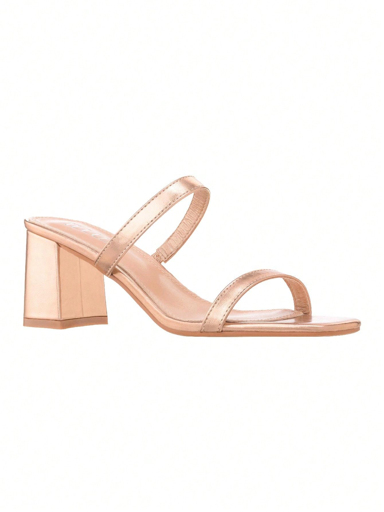 Women's Minimalist Chunky Heeled Mule Sandals Fashionable Elegant Summer Heeled Sandals Block Heel Square Toe Heeled Sandal PU