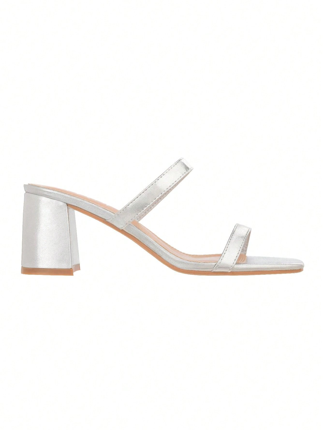 Women's Minimalist Chunky Heeled Mule Sandals Fashionable Elegant Summer Heeled Sandals Block Heel Square Toe Heeled Sandal PU