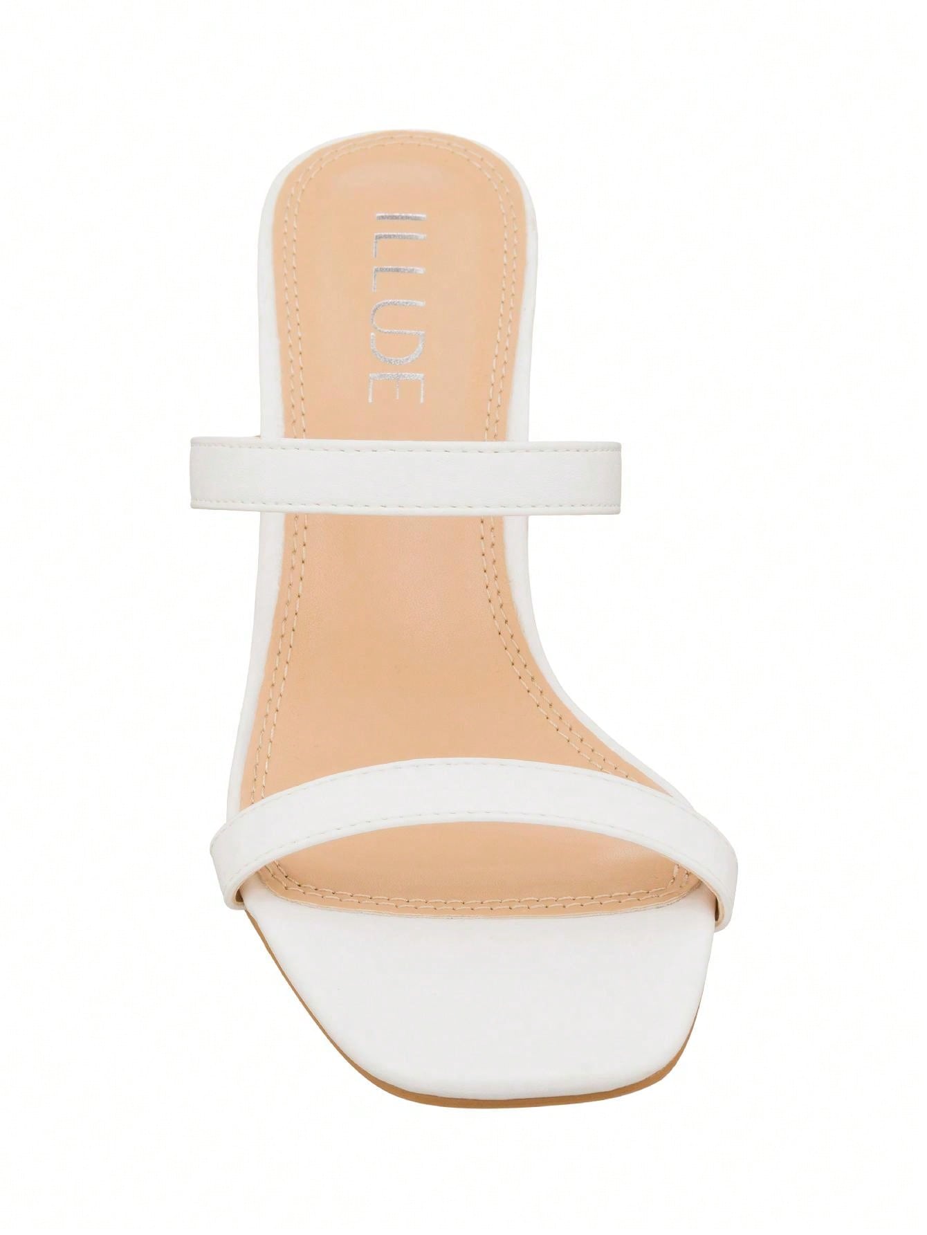 Women's Minimalist Chunky Heeled Mule Sandals Fashionable Elegant Summer Heeled Sandals Block Heel Square Toe Heeled Sandal PU