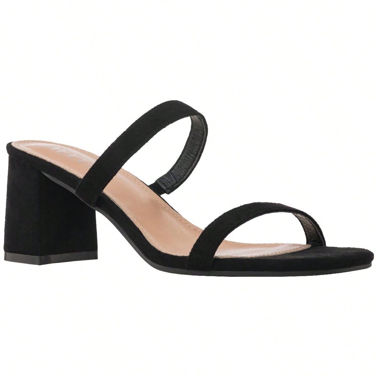 Women's Minimalist Chunky Heeled Mule Sandals Fashionable Elegant Summer Heeled Sandals Block Heel Square Toe Heeled Sandal PU