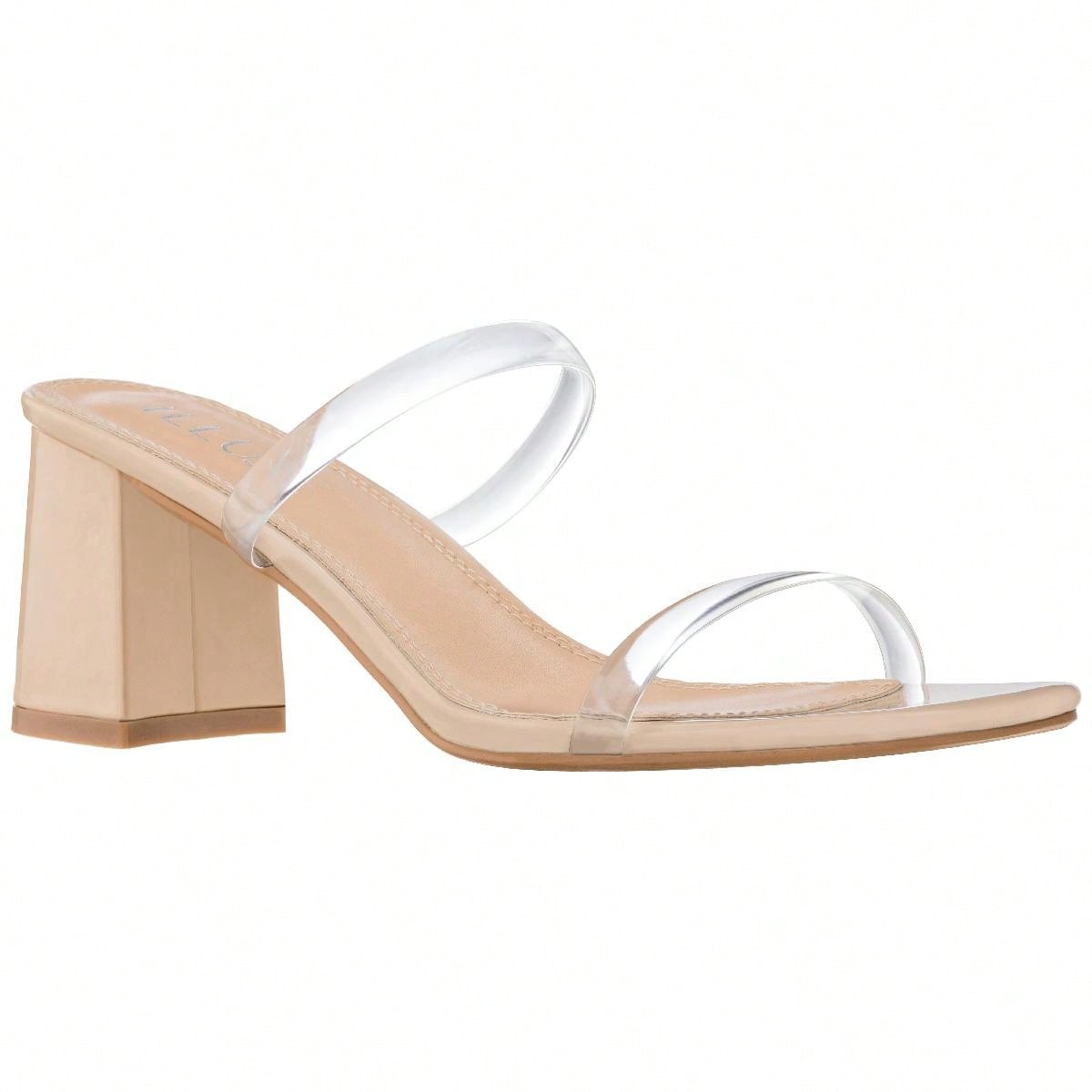 Women's Minimalist Chunky Heeled Mule Sandals Fashionable Elegant Summer Heeled Sandals Block Heel Square Toe Heeled Sandal PU