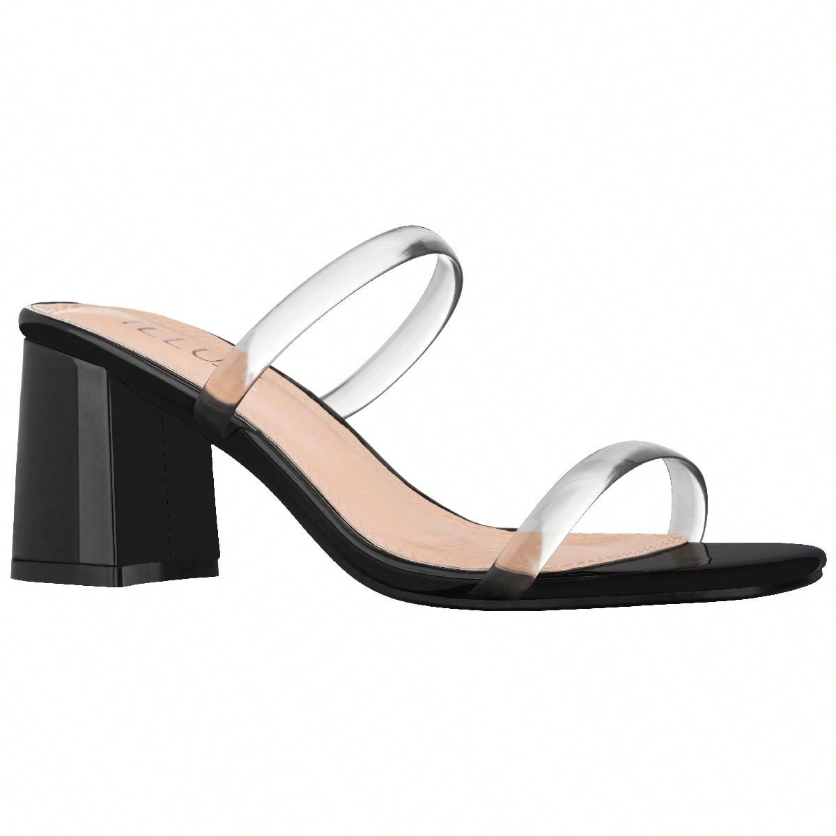 Women's Minimalist Chunky Heeled Mule Sandals Fashionable Elegant Summer Heeled Sandals Block Heel Square Toe Heeled Sandal PU