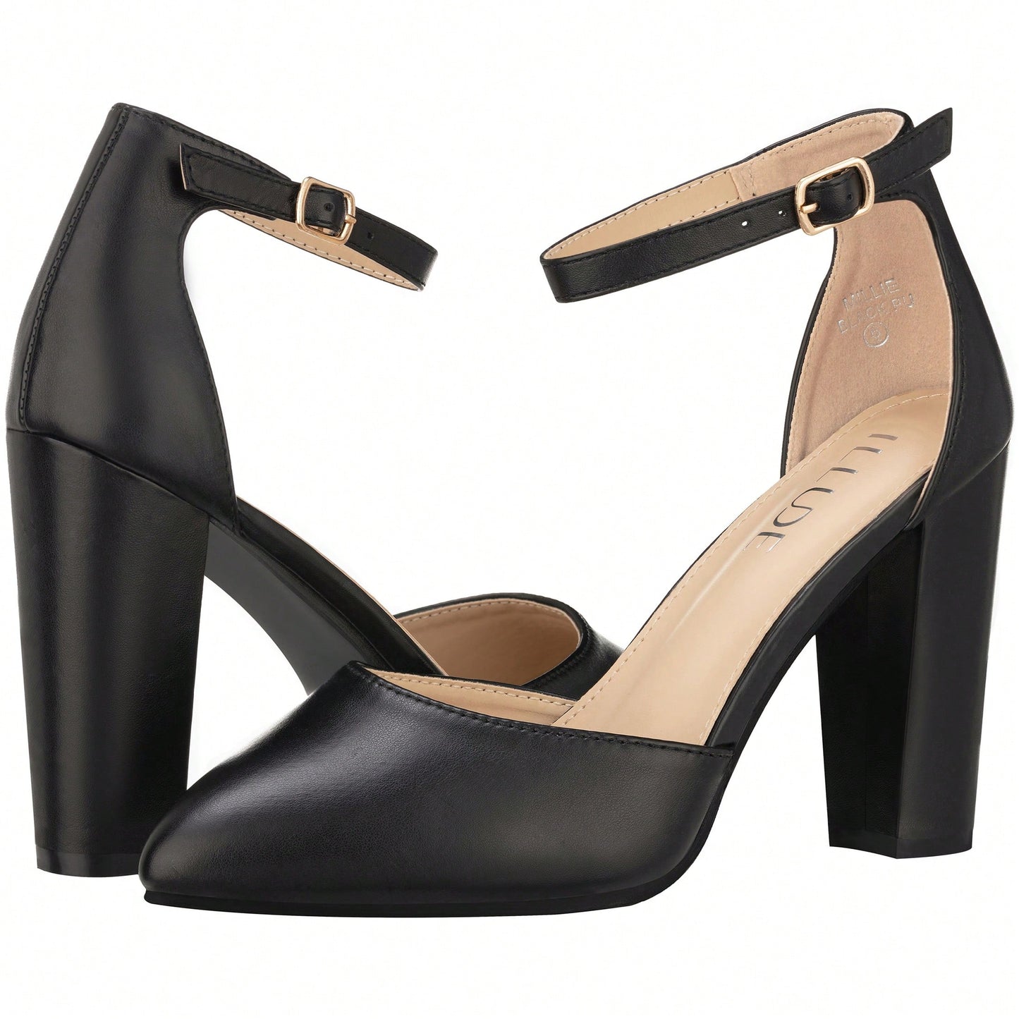 Women Point Toe Chunky Heeled Pumps Ankle Strap Pumps High Heel Ankle Strap Pump