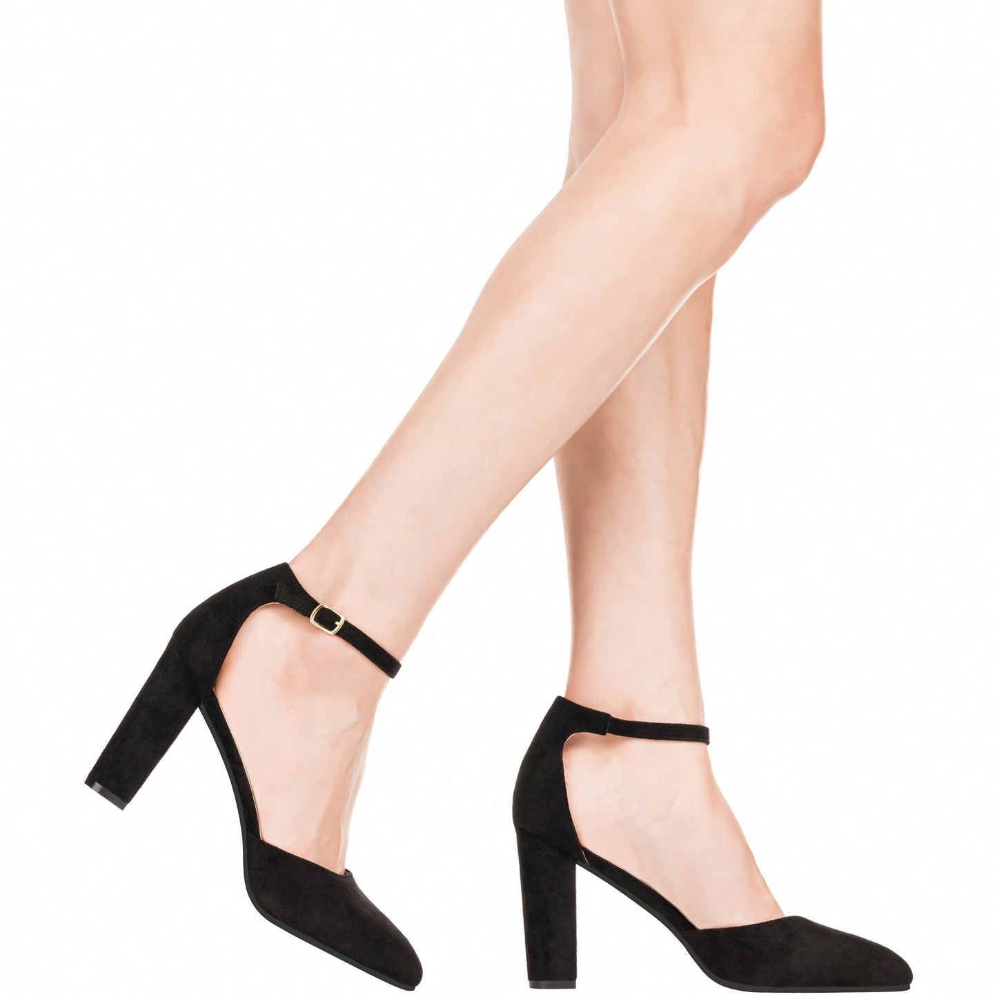 Women Point Toe Chunky Heeled Pumps Ankle Strap Pumps High Heel Ankle Strap Pump
