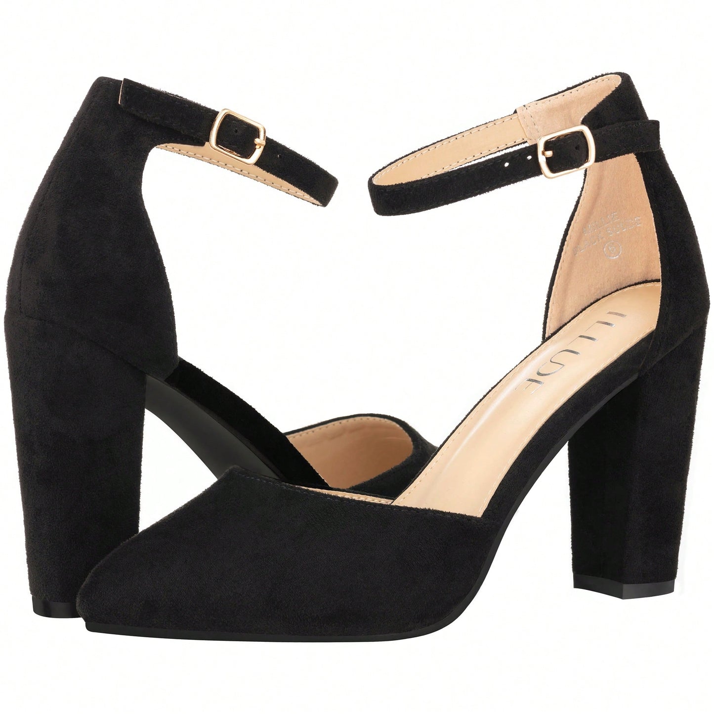 Women Point Toe Chunky Heeled Pumps Ankle Strap Pumps High Heel Ankle Strap Pump