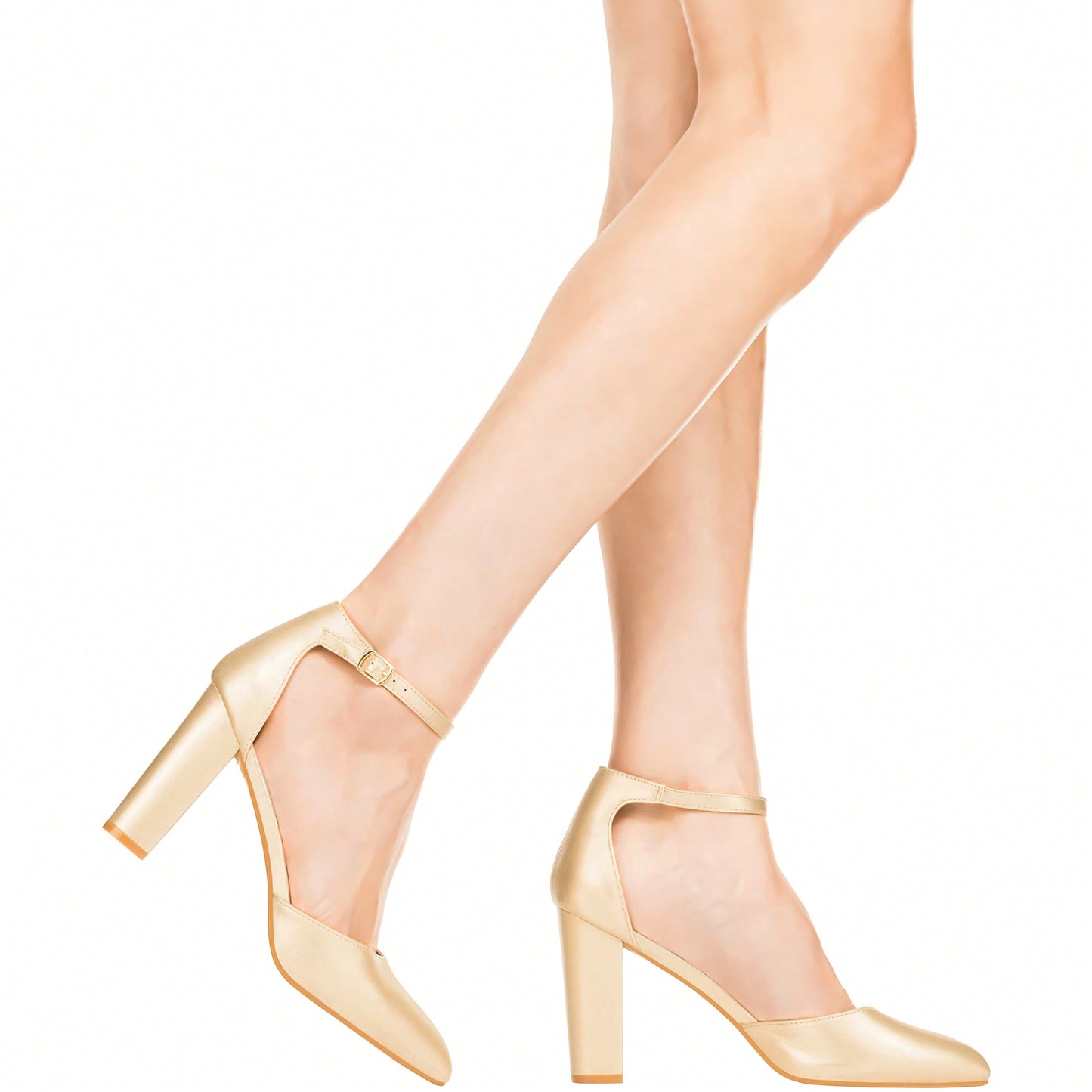 Women Point Toe Chunky Heeled Pumps Ankle Strap Pumps High Heel Ankle Strap Pump