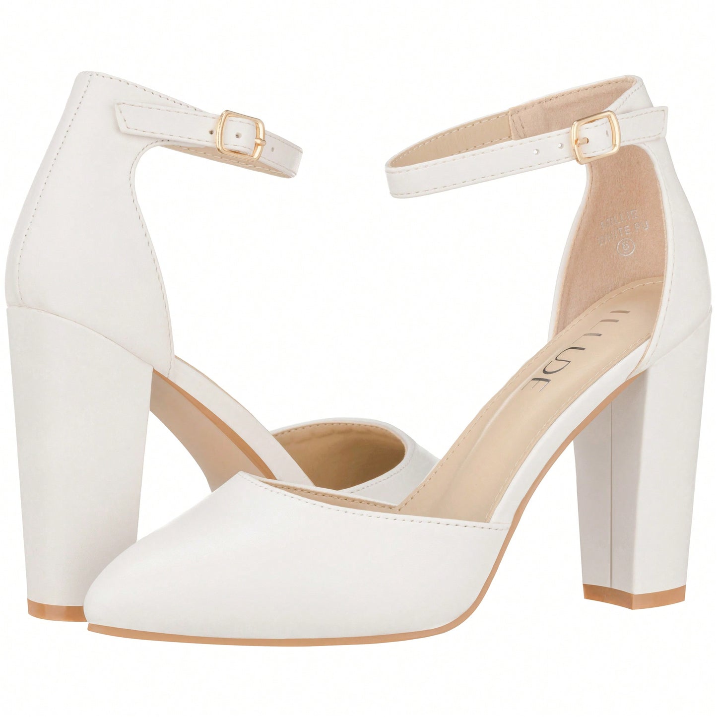 Women Point Toe Chunky Heeled Pumps Ankle Strap Pumps High Heel Ankle Strap Pump