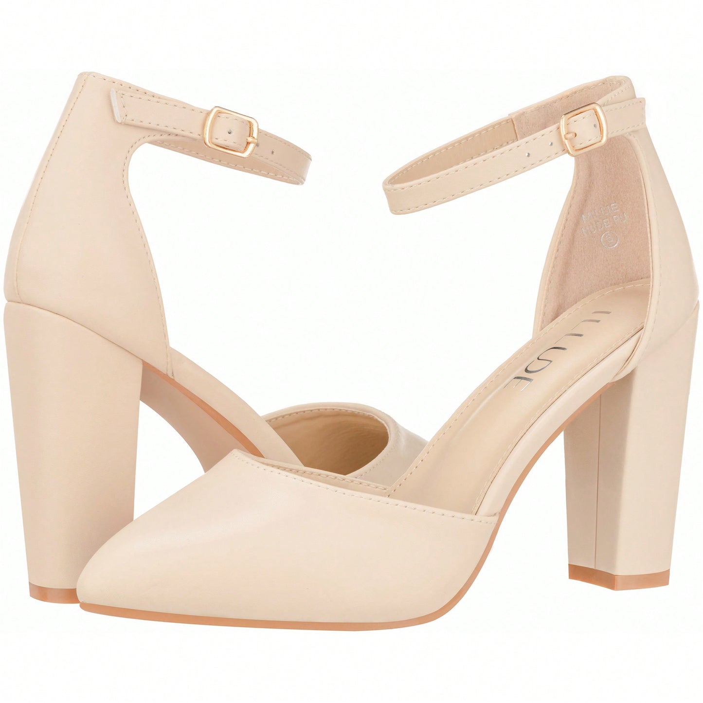 Women Point Toe Chunky Heeled Pumps Ankle Strap Pumps High Heel Ankle Strap Pump