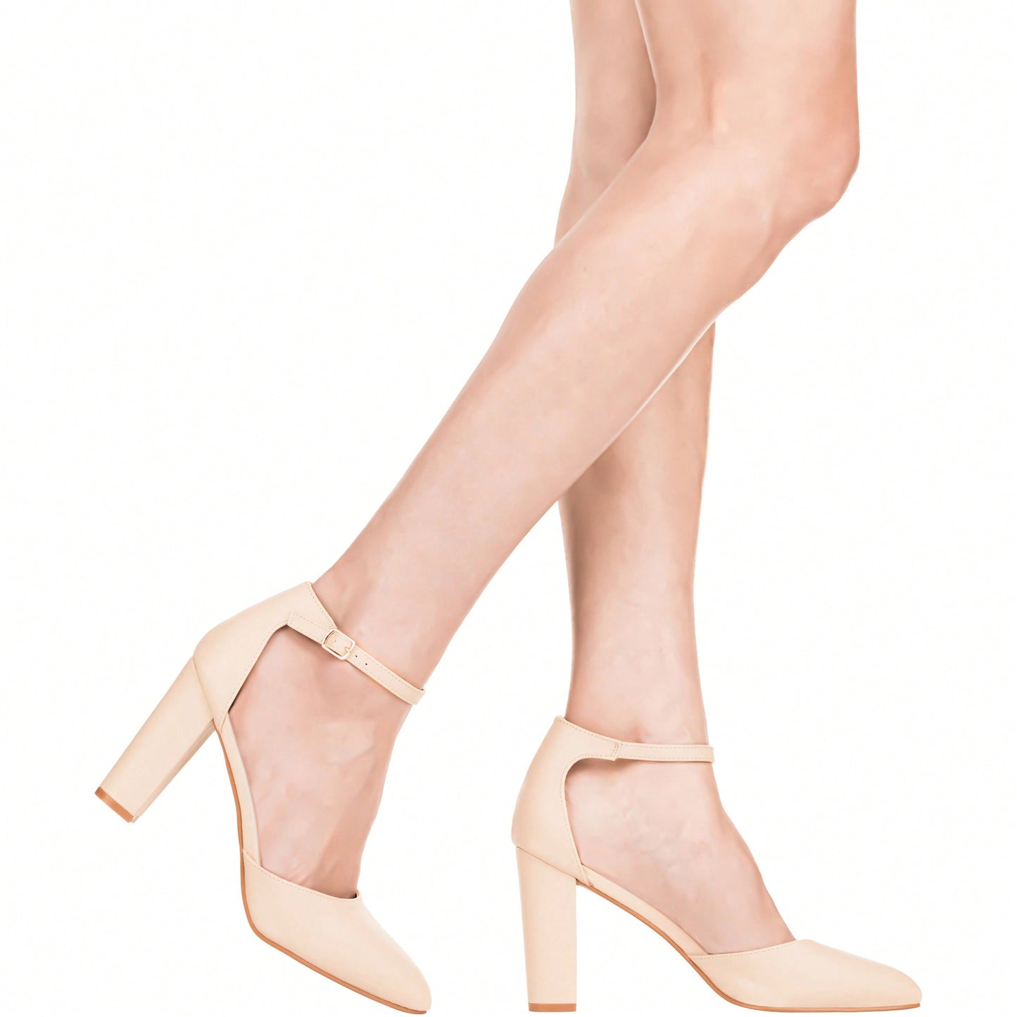 Women Point Toe Chunky Heeled Pumps Ankle Strap Pumps High Heel Ankle Strap Pump
