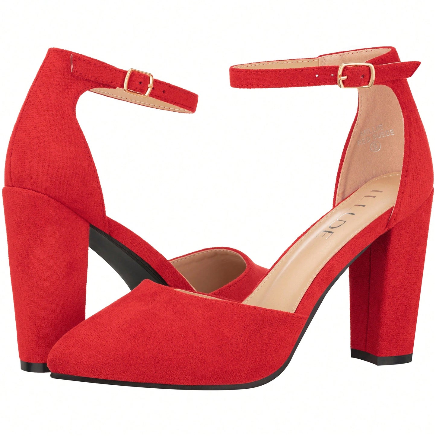 Women Point Toe Chunky Heeled Pumps Ankle Strap Pumps High Heel Ankle Strap Pump