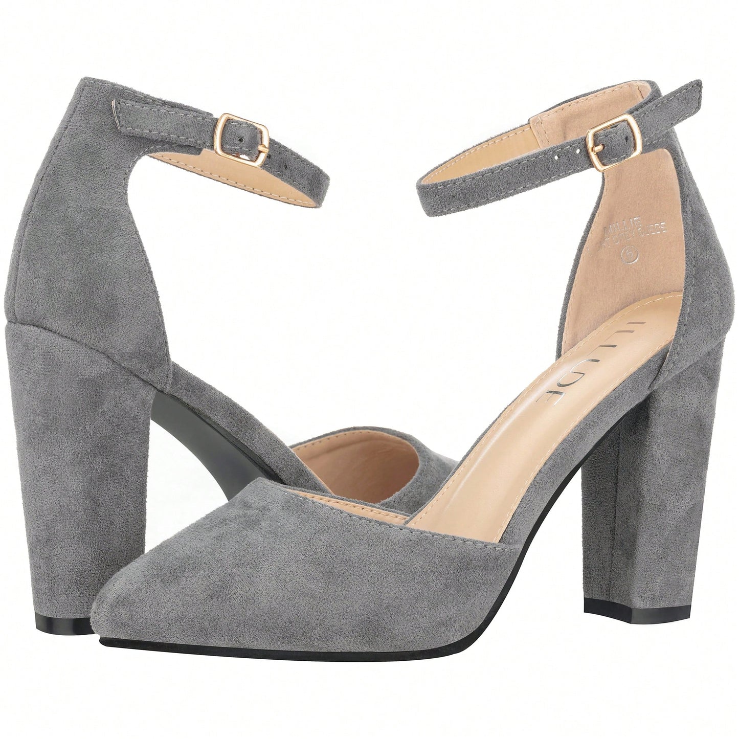 Women Point Toe Chunky Heeled Pumps Ankle Strap Pumps High Heel Ankle Strap Pump