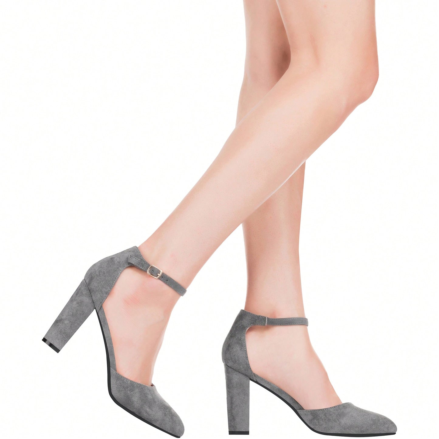 Women Point Toe Chunky Heeled Pumps Ankle Strap Pumps High Heel Ankle Strap Pump