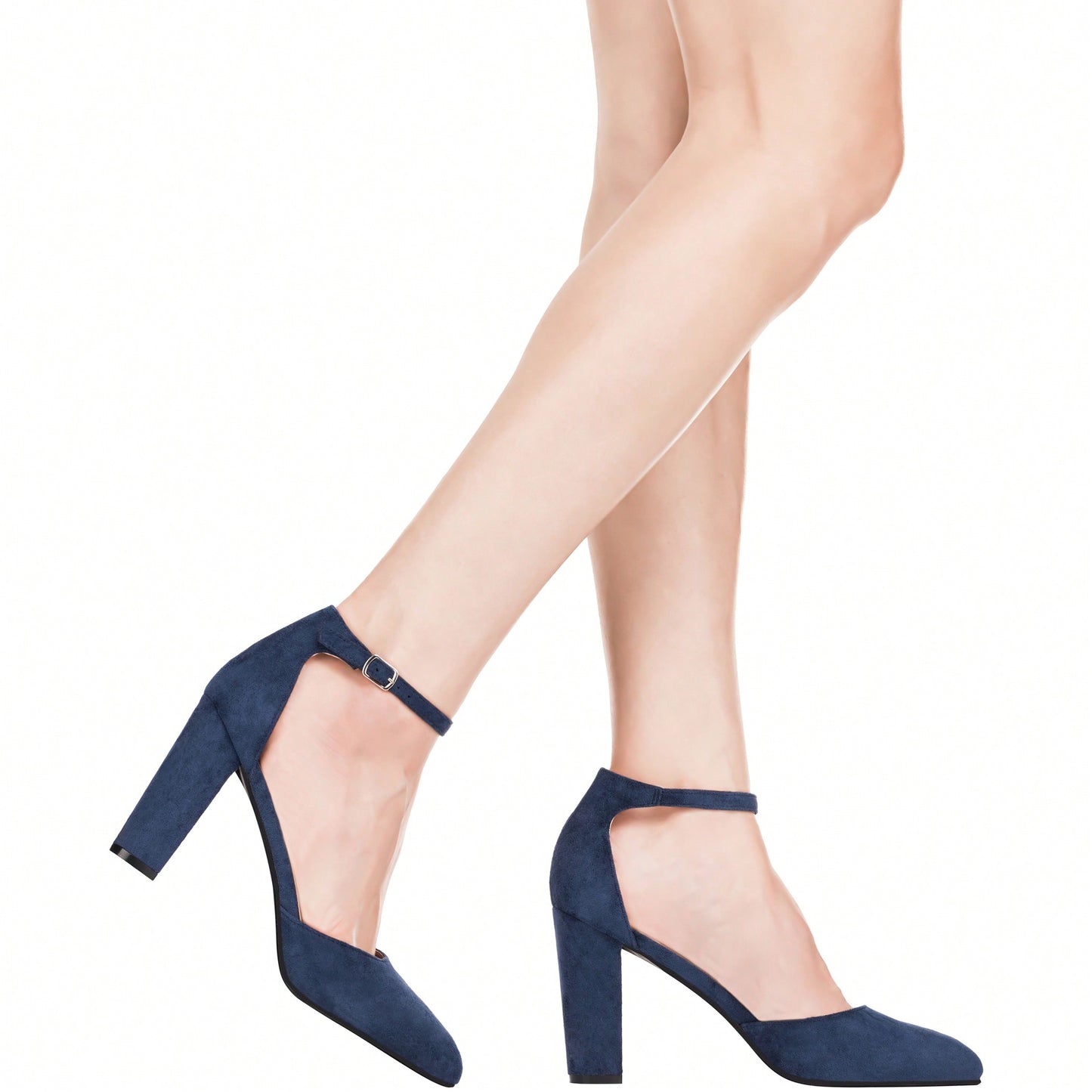 Women Point Toe Chunky Heeled Pumps Ankle Strap Pumps High Heel Ankle Strap Pump