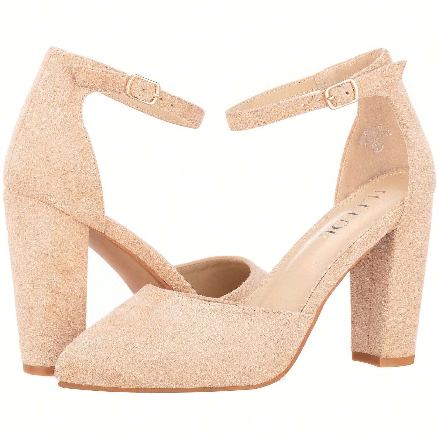 Women Point Toe Chunky Heeled Pumps Ankle Strap Pumps High Heel Ankle Strap Pump