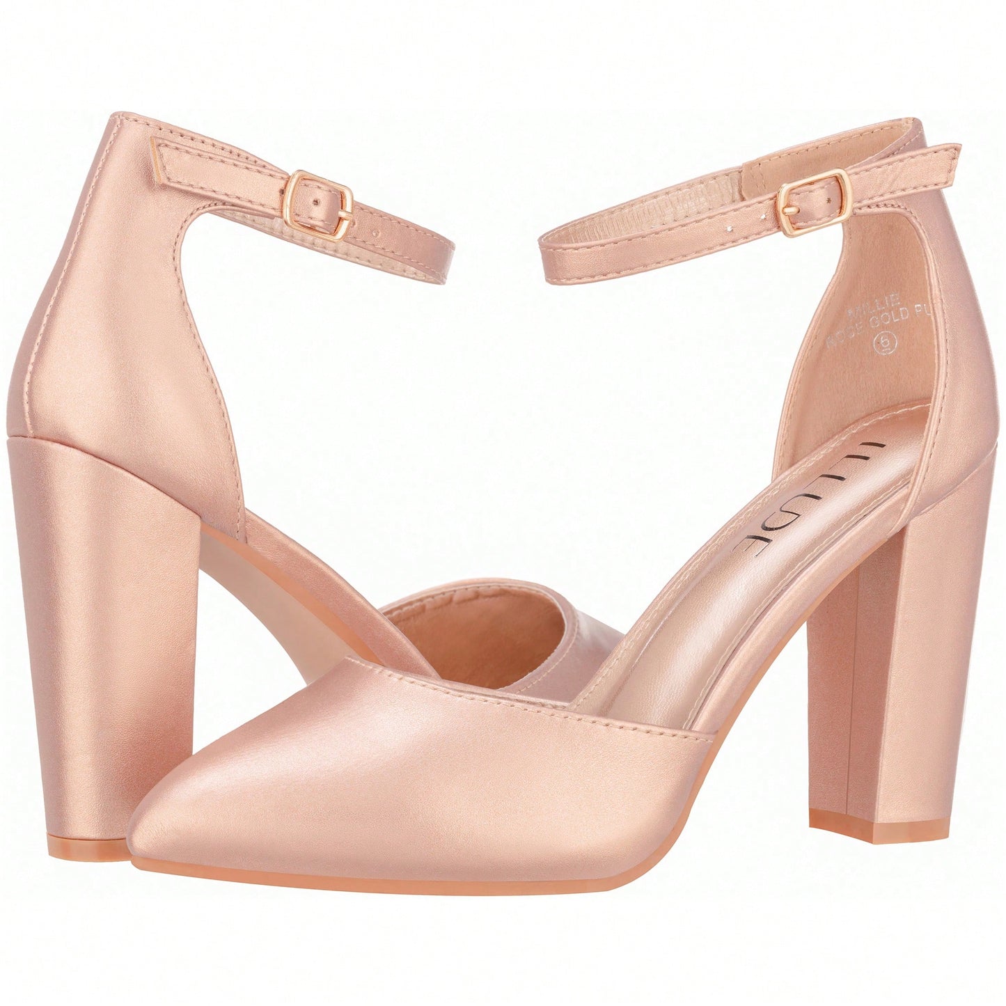 Women Point Toe Chunky Heeled Pumps Ankle Strap Pumps High Heel Ankle Strap Pump