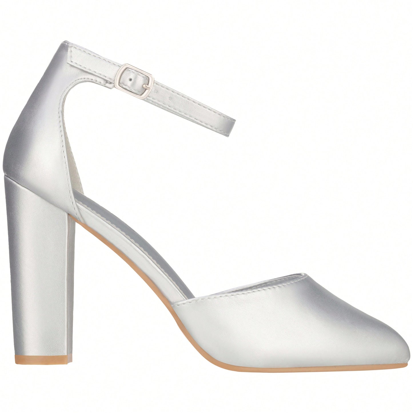 Women Point Toe Chunky Heeled Pumps Ankle Strap Pumps High Heel Ankle Strap Pump