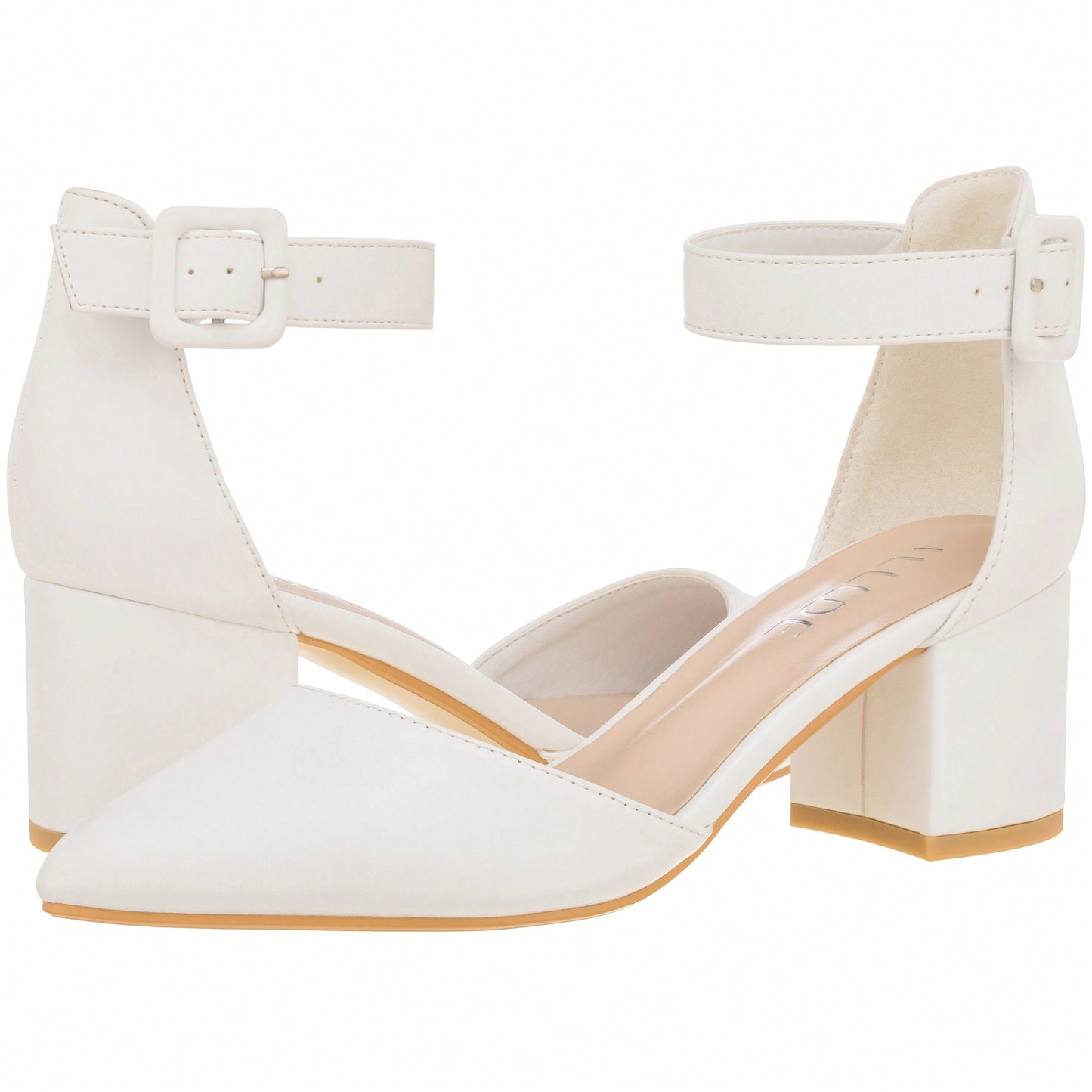 Women Point Toe Chunky Heeled Ankle Strap Pumps Fashionable Pointed Toe Ankle Strap Stiletto Heels Elegant Pumps Suede