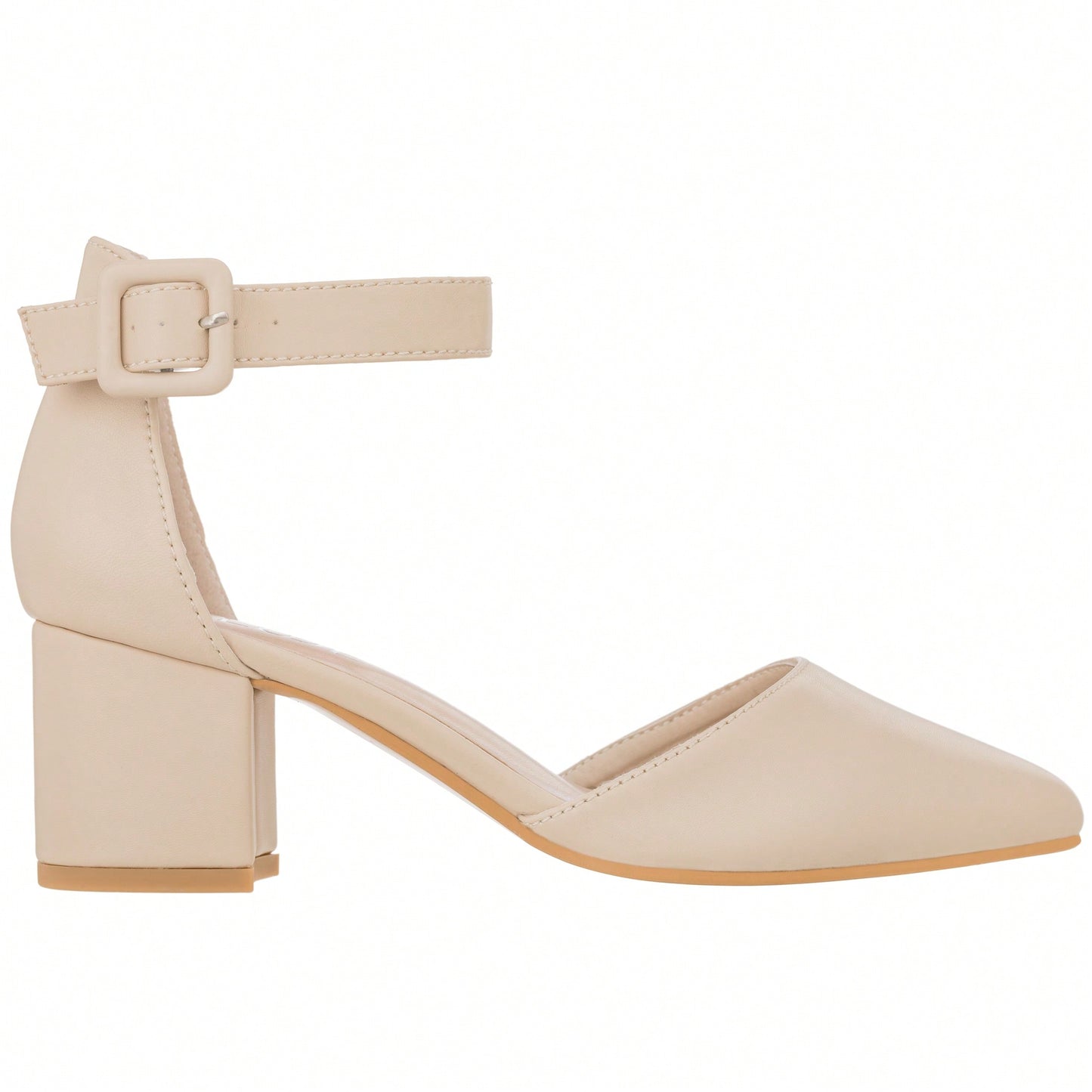 Women Point Toe Chunky Heeled Ankle Strap Pumps Fashionable Pointed Toe Ankle Strap Stiletto Heels Elegant Pumps Suede