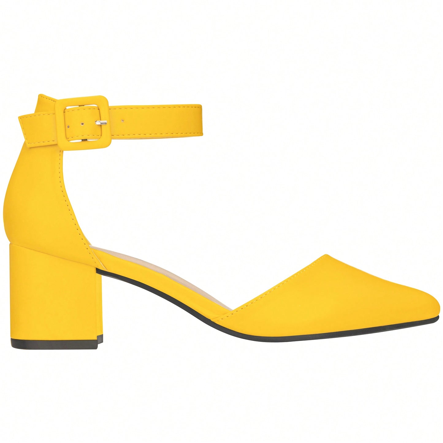 Women Point Toe Chunky Heeled Ankle Strap Pumps Fashionable Pointed Toe Ankle Strap Stiletto Heels Elegant Pumps Suede