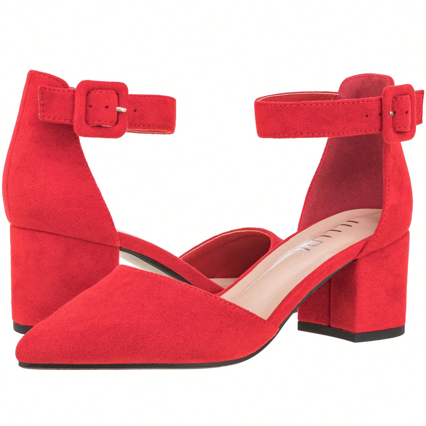 Women Point Toe Chunky Heeled Ankle Strap Pumps Fashionable Pointed Toe Ankle Strap Stiletto Heels Elegant Pumps Suede