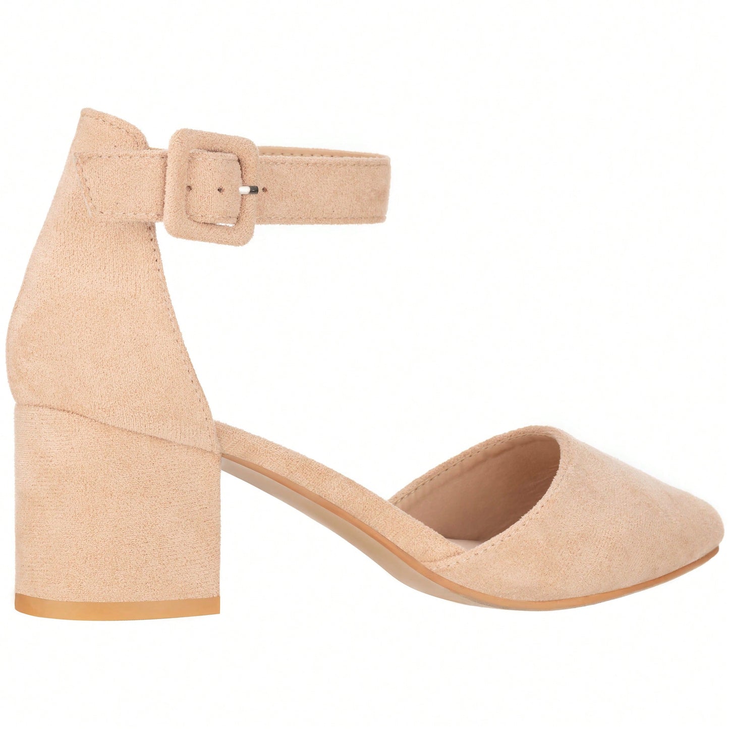 Women Point Toe Chunky Heeled Ankle Strap Pumps Fashionable Pointed Toe Ankle Strap Stiletto Heels Elegant Pumps Suede
