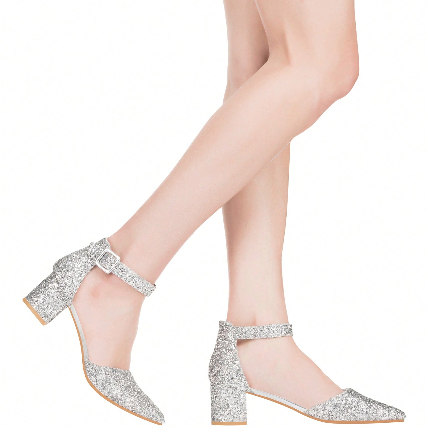 Women Point Toe Chunky Heeled Ankle Strap Pumps Fashionable Pointed Toe Ankle Strap Stiletto Heels Elegant Pumps