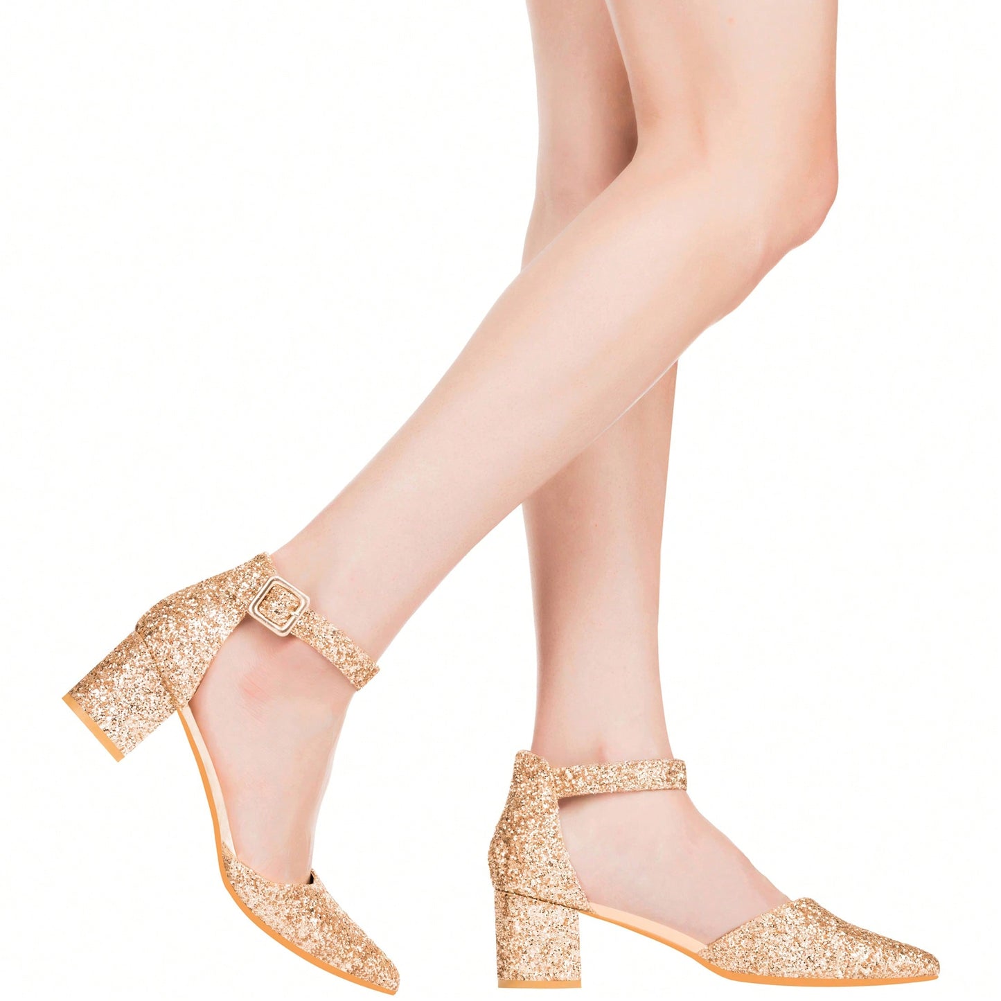 Women Point Toe Chunky Heeled Ankle Strap Pumps Fashionable Pointed Toe Ankle Strap Stiletto Heels Elegant Pumps