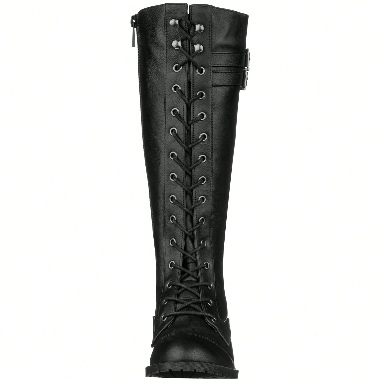 Women's Knee High Riding Boot Lace Up Boot Fashionable Buckle Wide Calf Knee High Combat Boot
