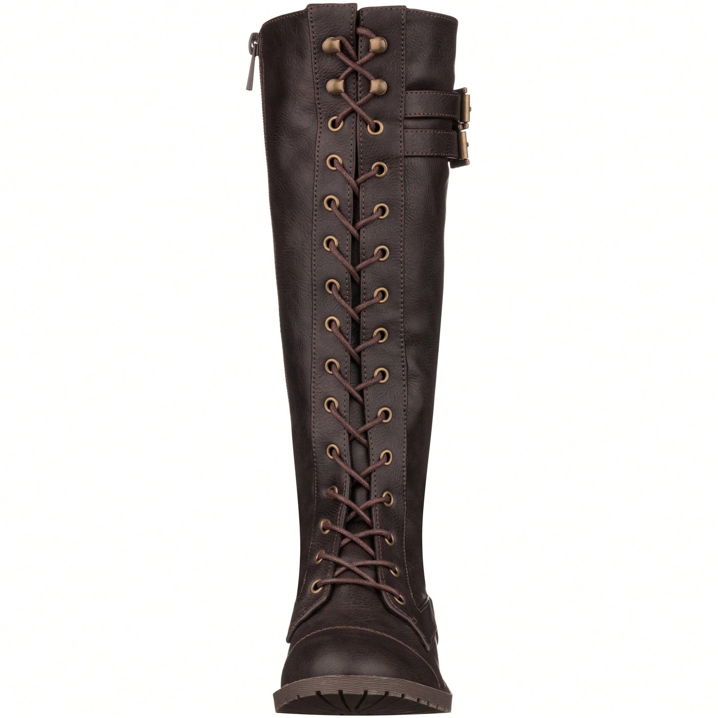 Women's Knee High Riding Boot Lace Up Boot Fashionable Buckle Wide Calf Knee High Combat Boot