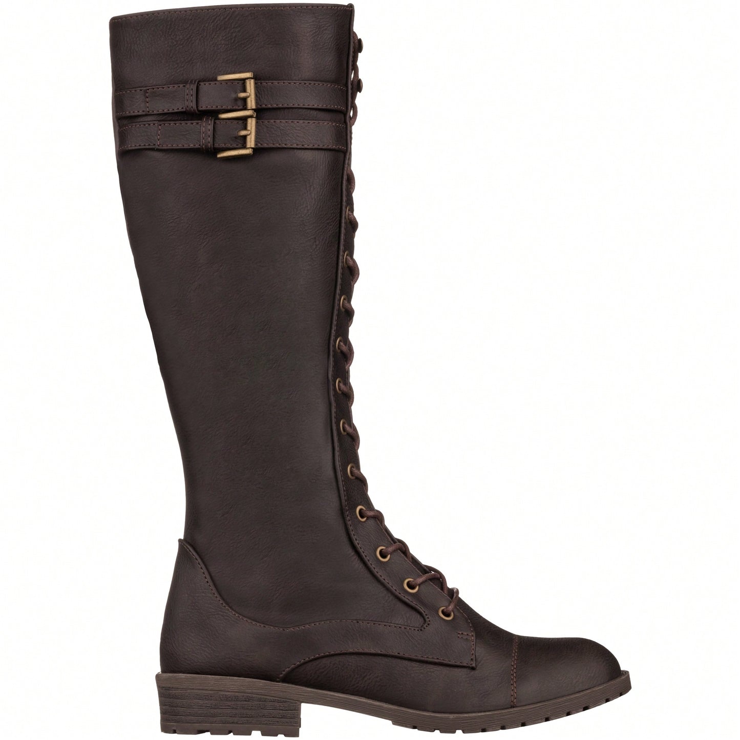 Women's Knee High Riding Boot Lace Up Boot Fashionable Buckle Wide Calf Knee High Combat Boot