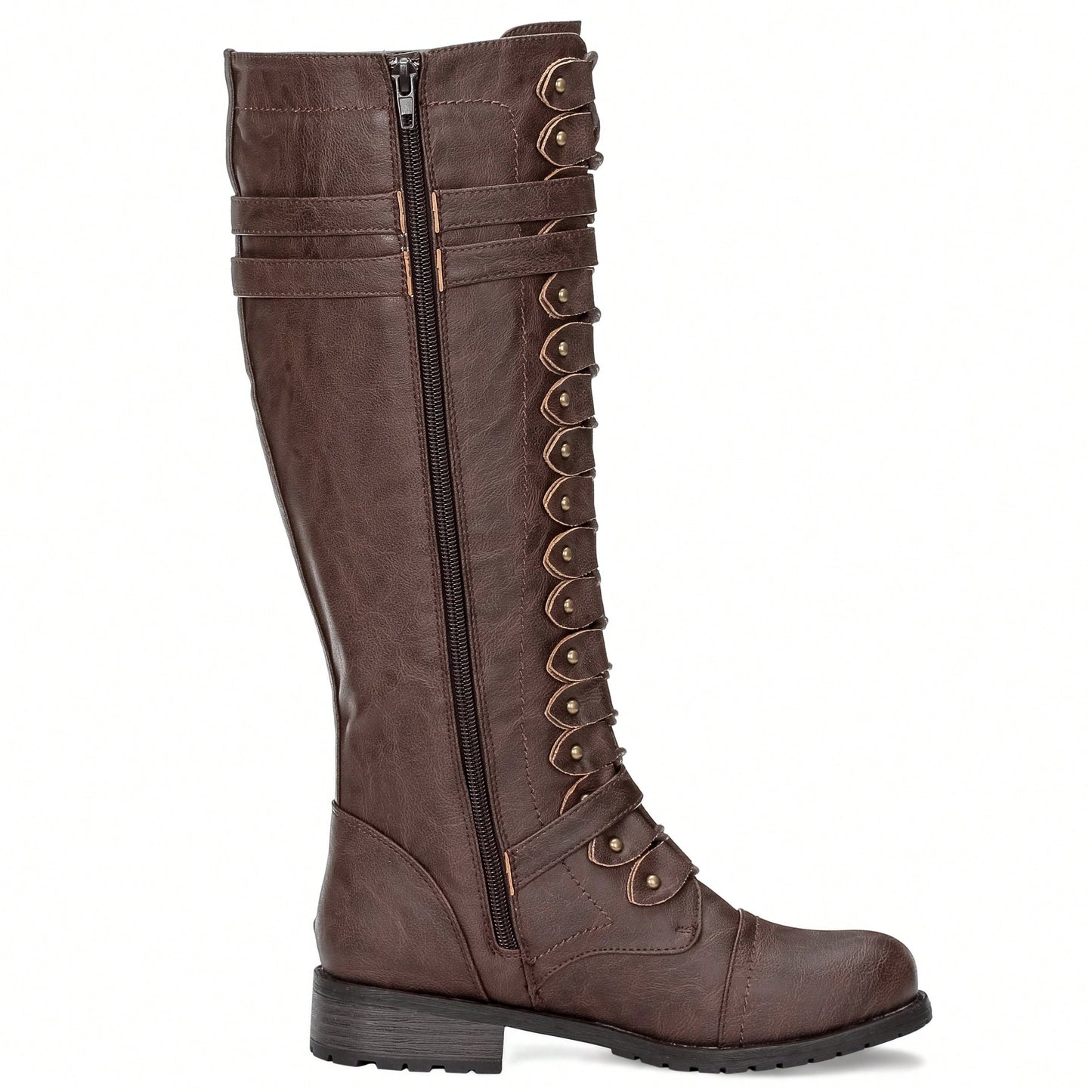 Women's Knee High Riding Boot Lace Up Boot Fashionable Buckle Wide Calf Knee High Boots Combat Boot