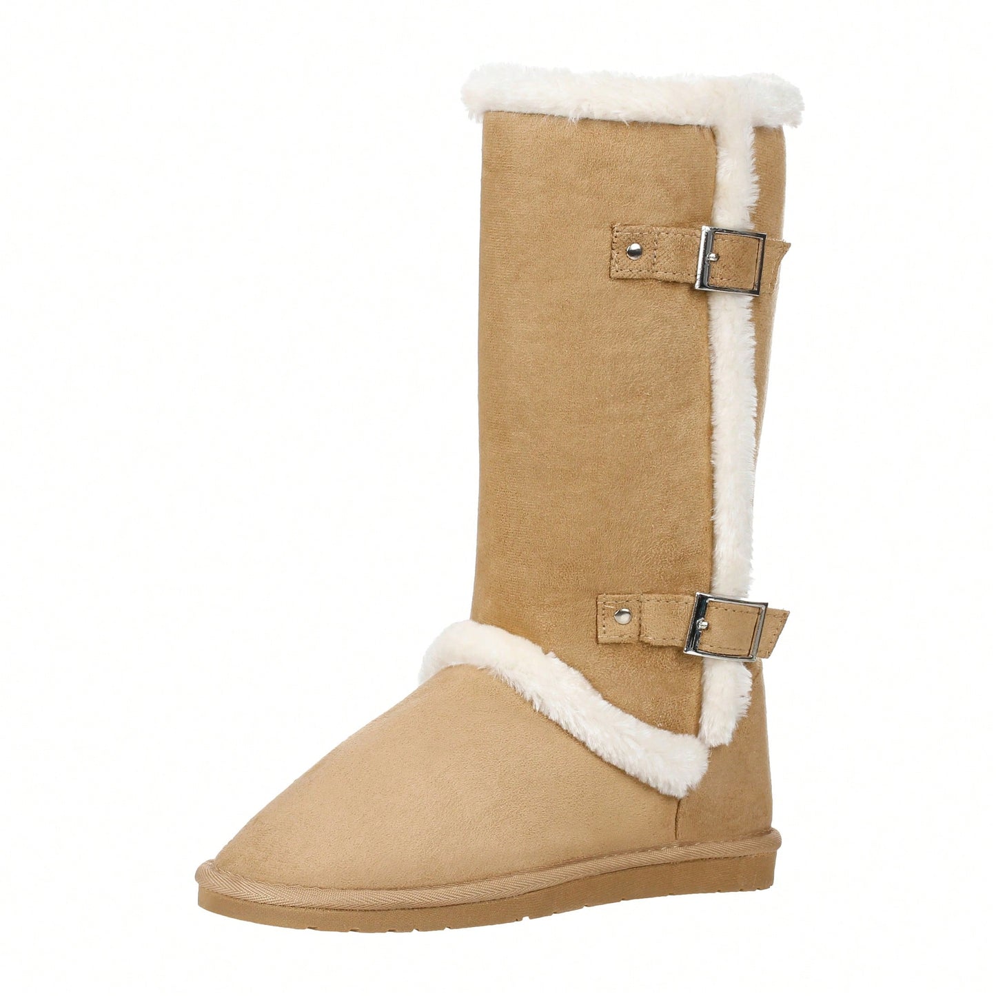 Women's Snow Boots Fleece Lined Solid Color Mid-Calf Flat Snow Boots For Winter Mid Calf Winter Snow Boots With Buckle