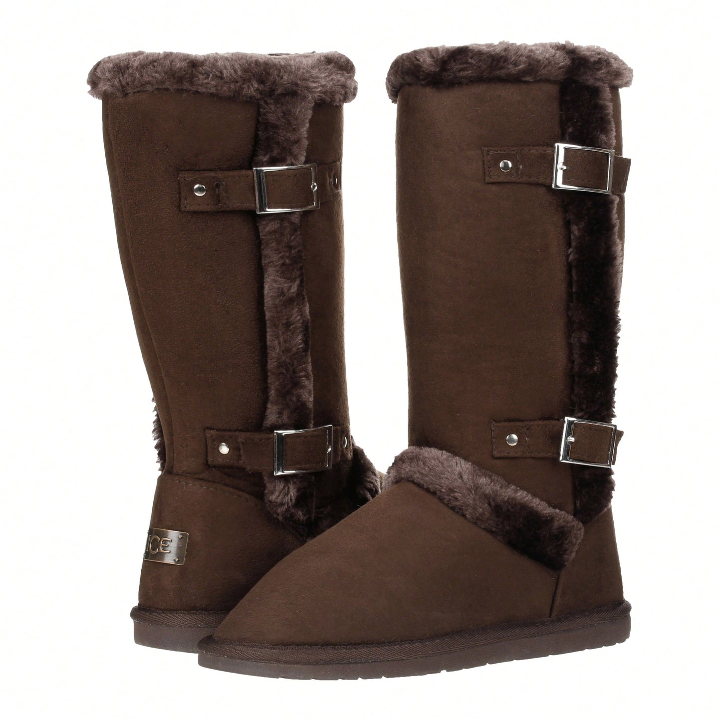 Women's Snow Boots Fleece Lined Solid Color Mid-Calf Flat Snow Boots For Winter Mid Calf Winter Snow Boots With Buckle