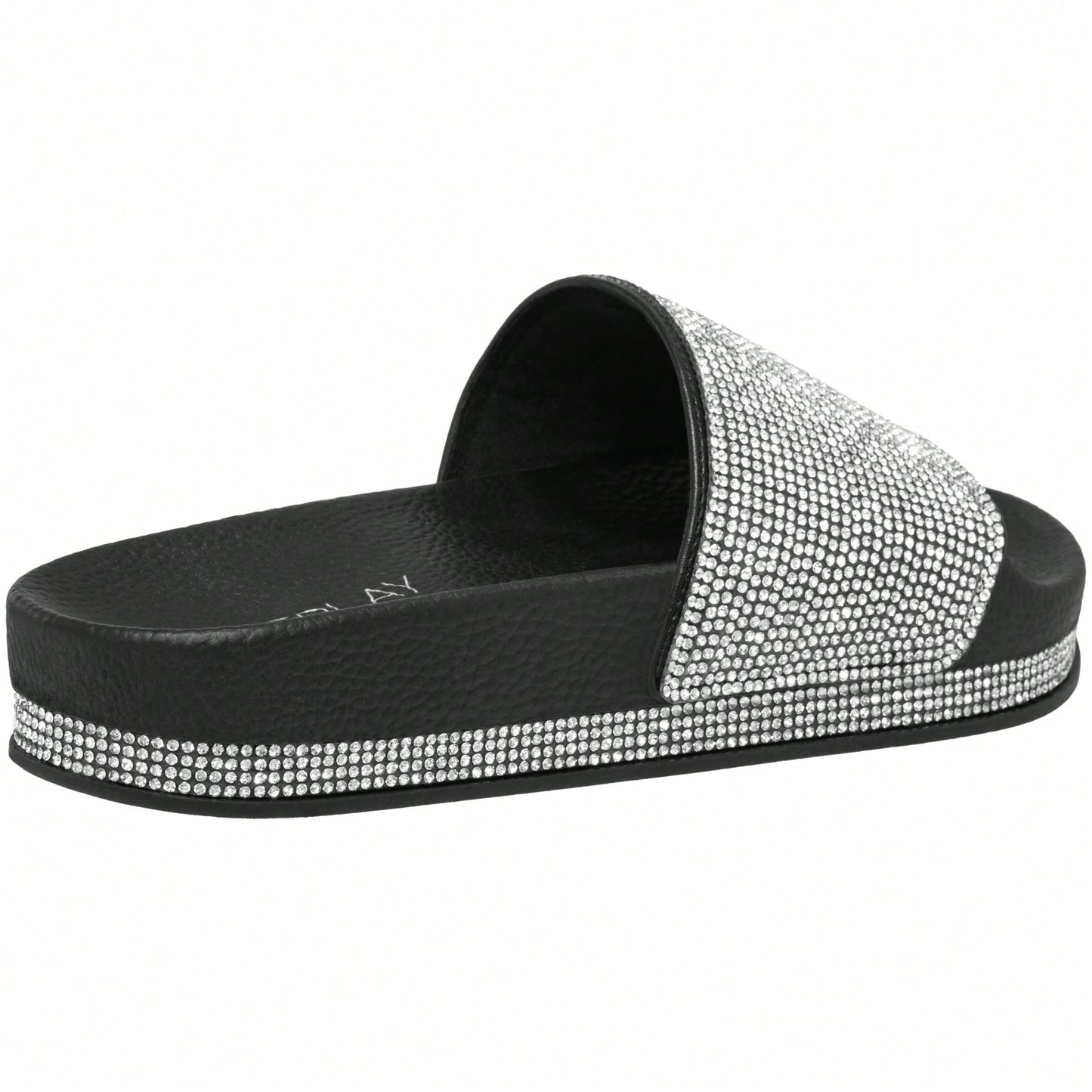 Women Rhinestone Decor Outdoor And Indoor Glamorous Black Flat Slides Rhinestone Slide Sandals