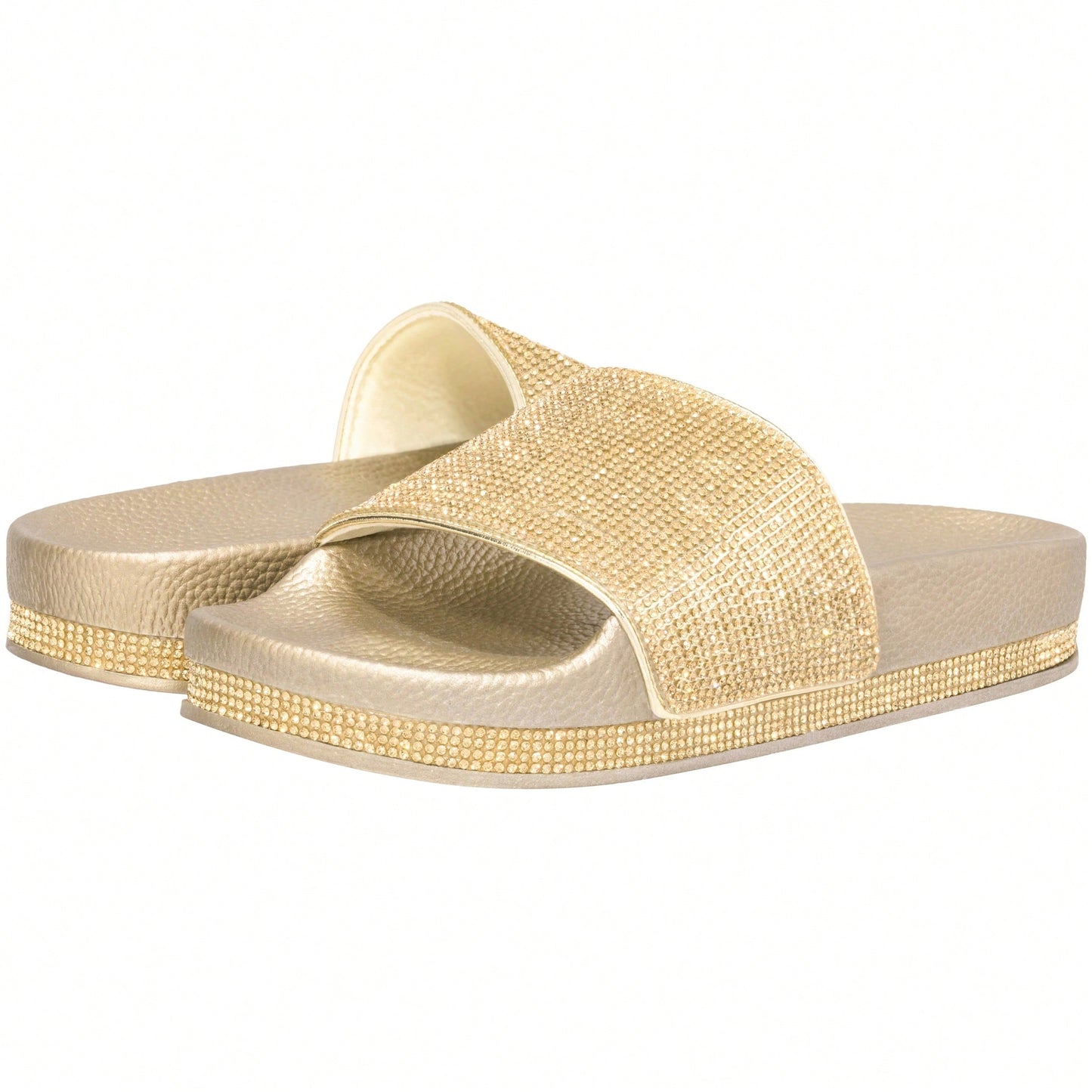 Women Rhinestone Decor Outdoor And Indoor Glamorous Black Flat Slides Rhinestone Slide Sandals