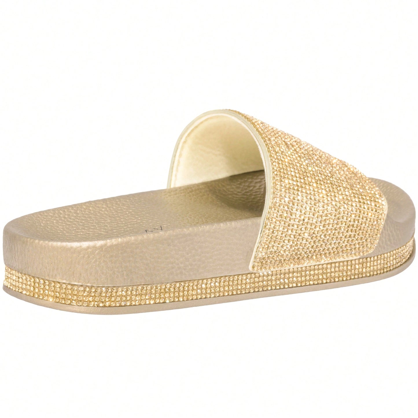 Women Rhinestone Decor Outdoor And Indoor Glamorous Black Flat Slides Rhinestone Slide Sandals